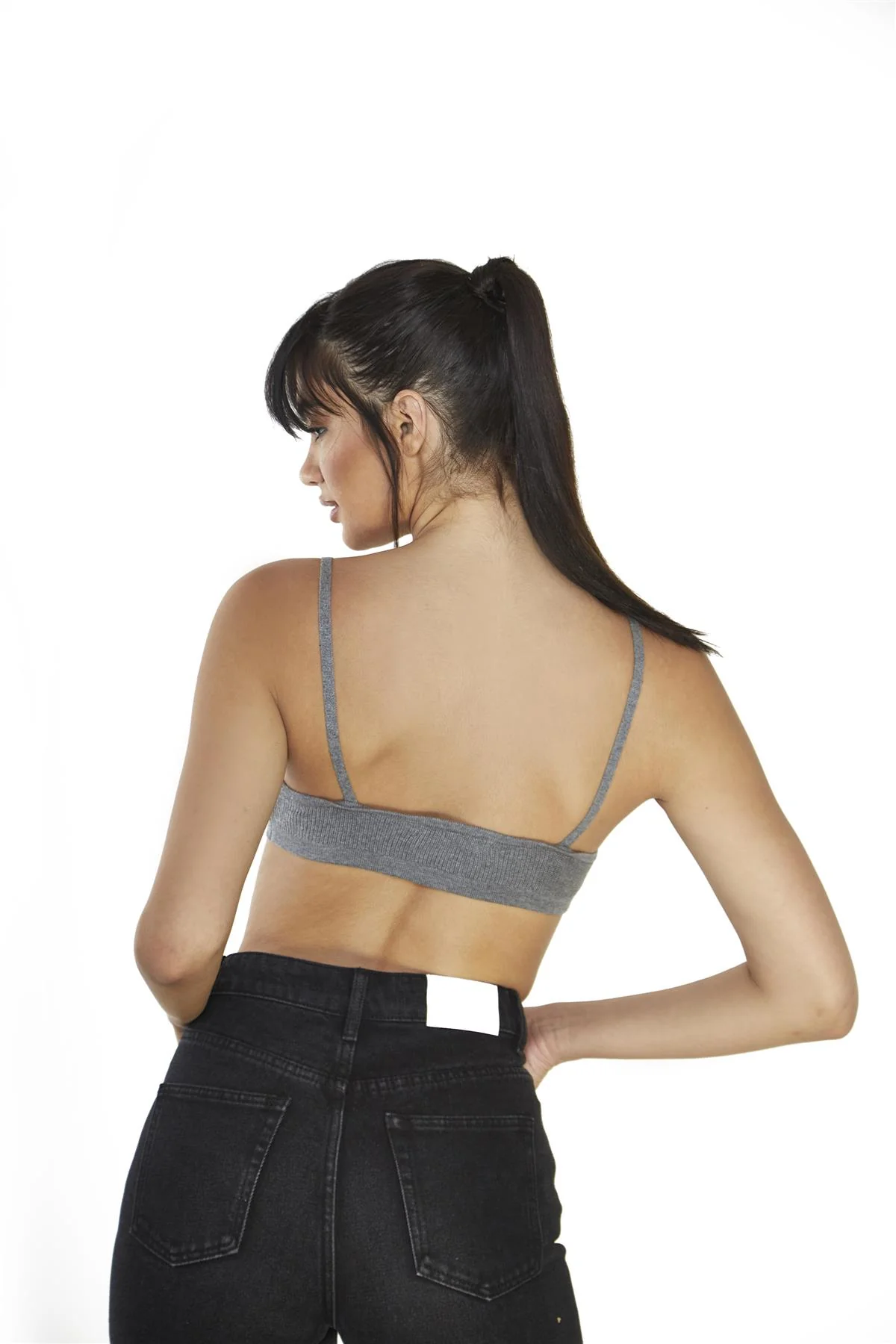 Dark Grey Marl Ribbed-Bralette - Image 2