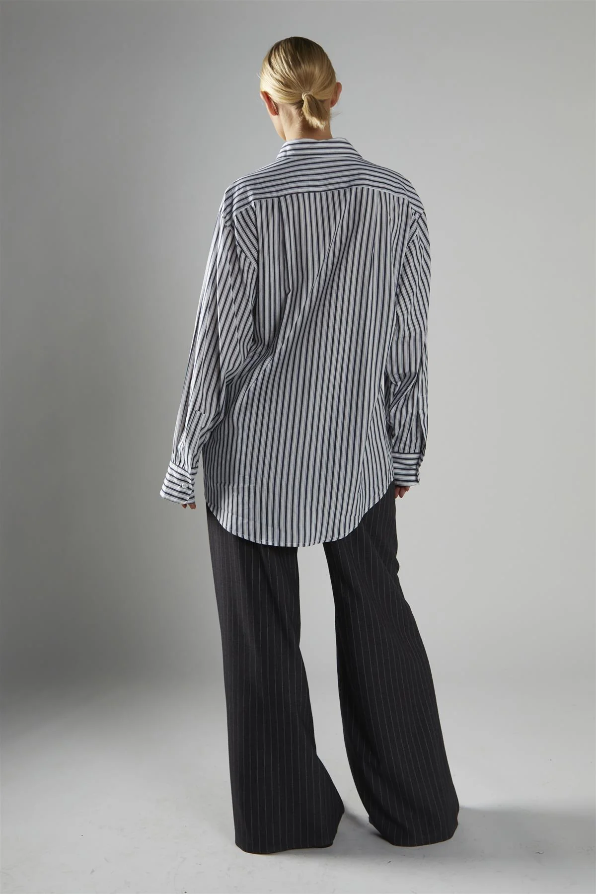 Dark Grey Pinstripe Wide Leg Trousers - Image 2