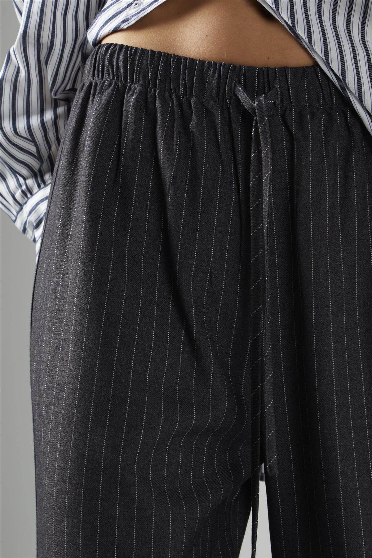 Dark Grey Pinstripe Wide Leg Trousers - Image 4