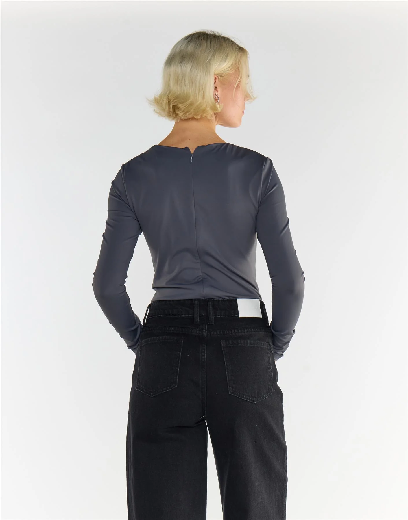 Dark Grey V Neck Bodysuit - Image 2