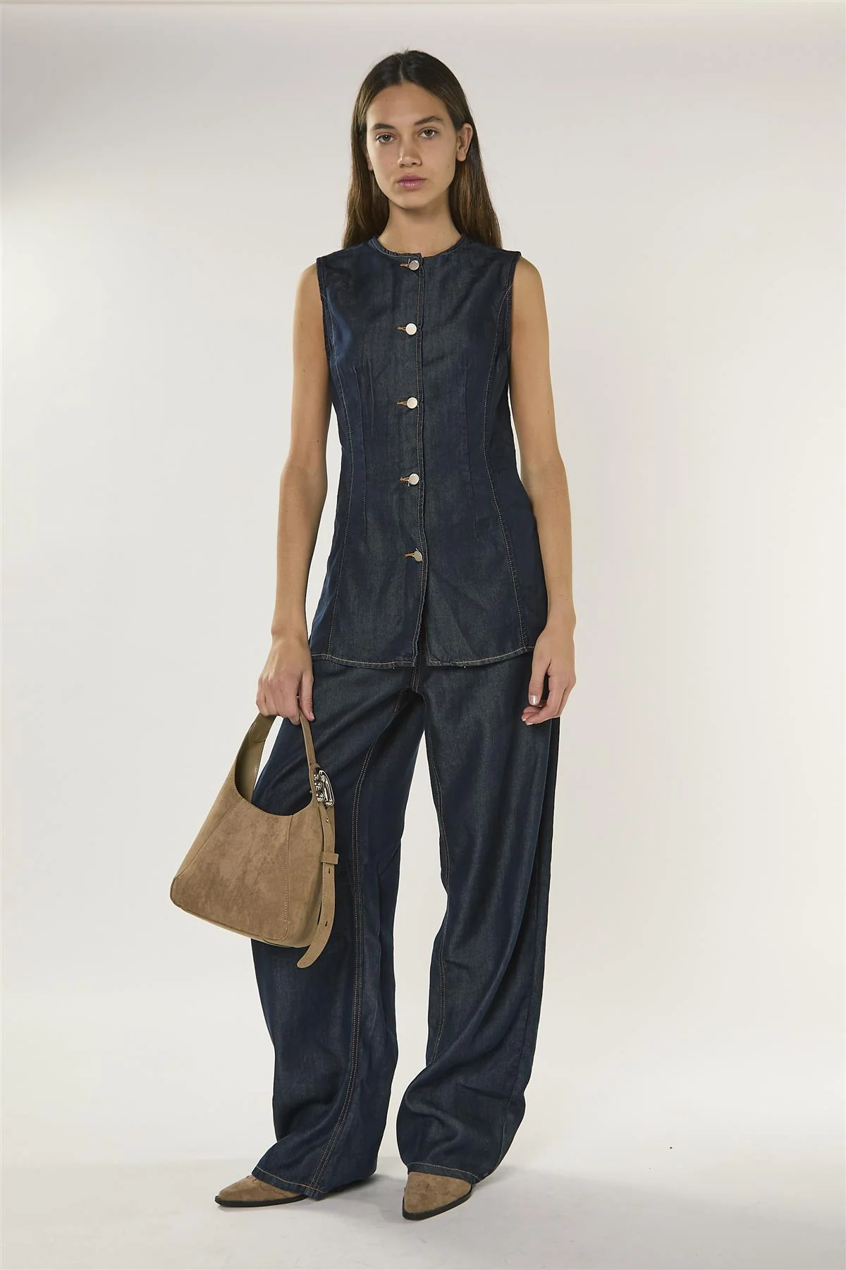 Dark Indigo Denim Sleeveless Blouse - Image 2