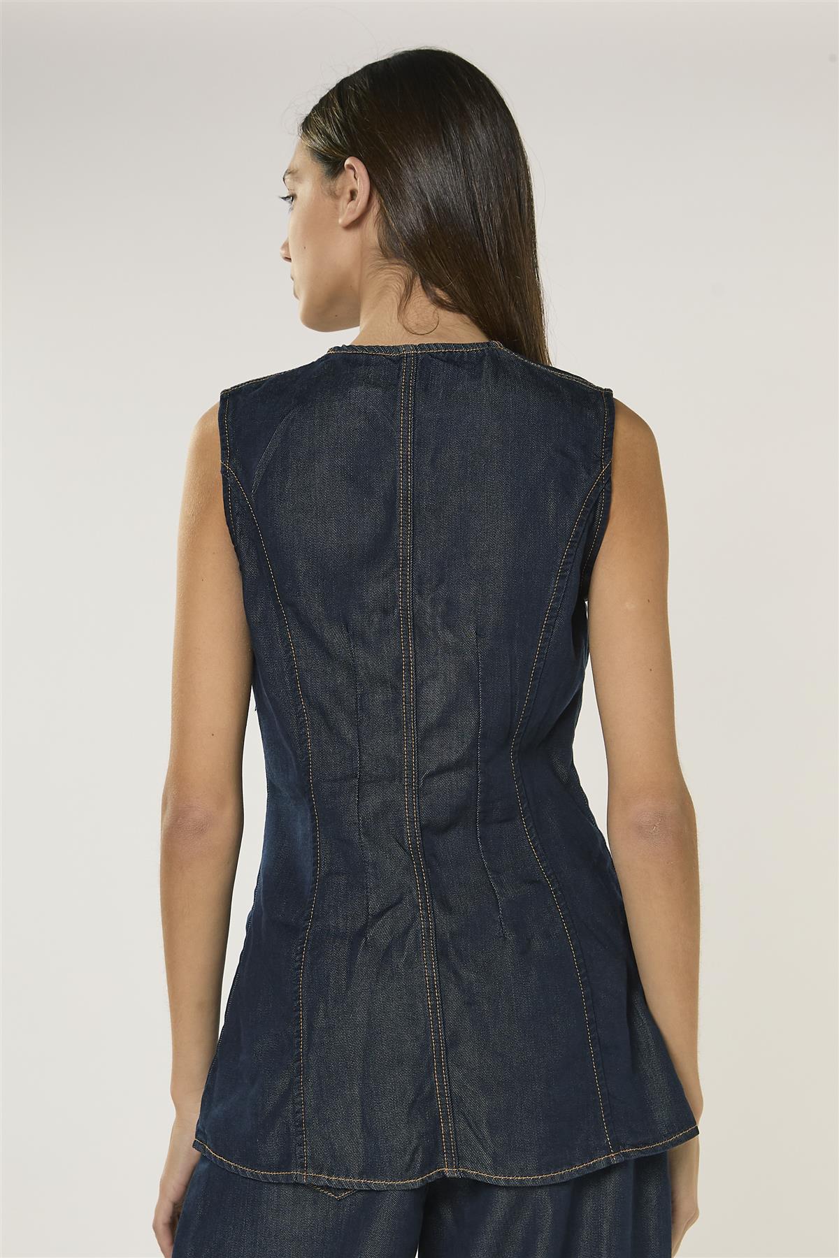 Dark Indigo Denim Sleeveless Blouse - Image 4