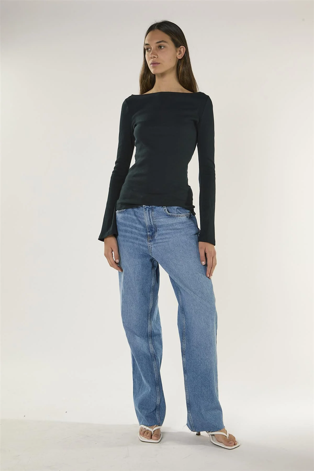 Dark Navy Boat Neck Long Sleeve Top - Image 2