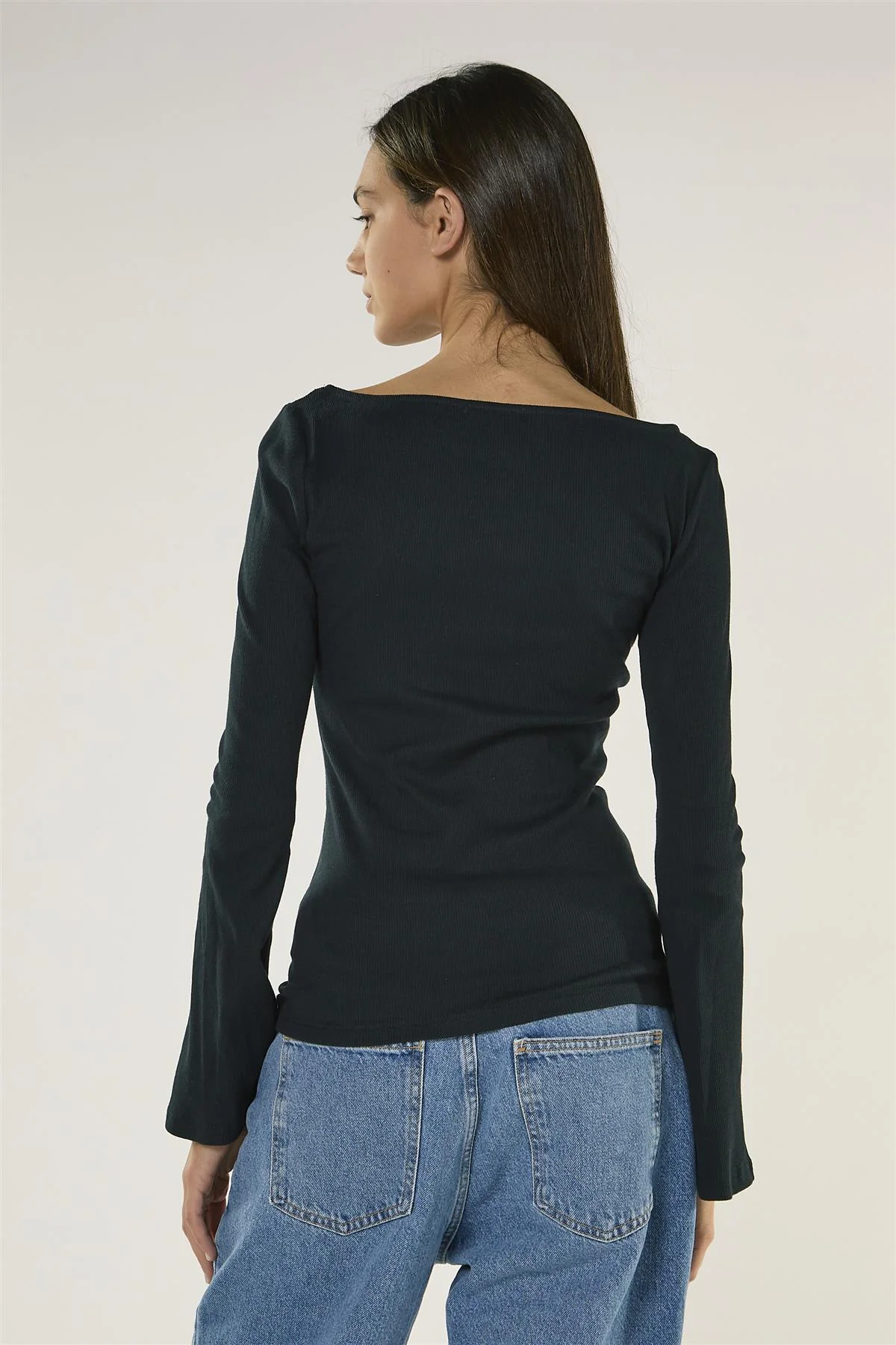 Dark Navy Boat Neck Long Sleeve Top - Image 4