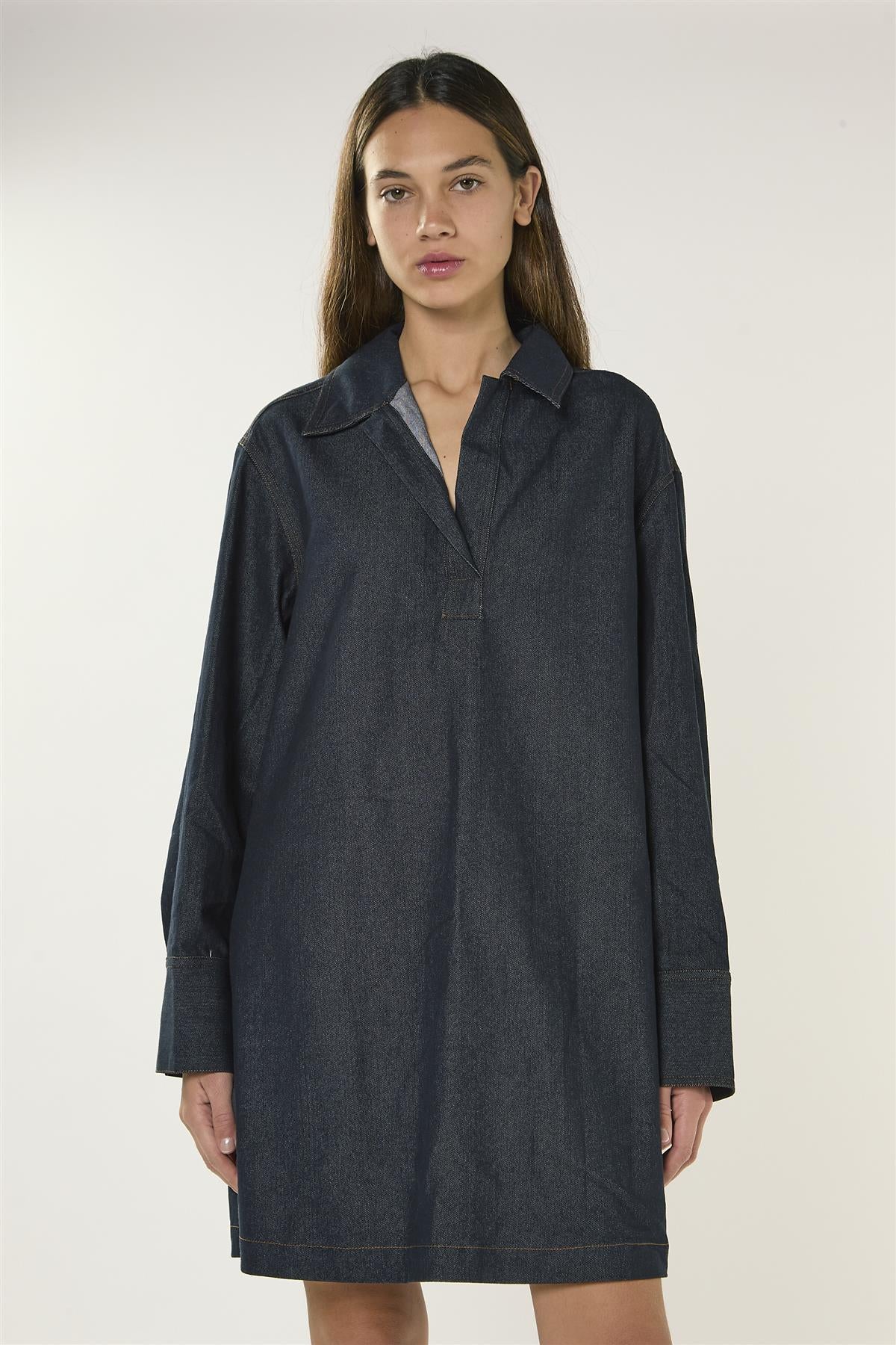 Dark Navy Long Sleeve Shirt Dress - Image 2