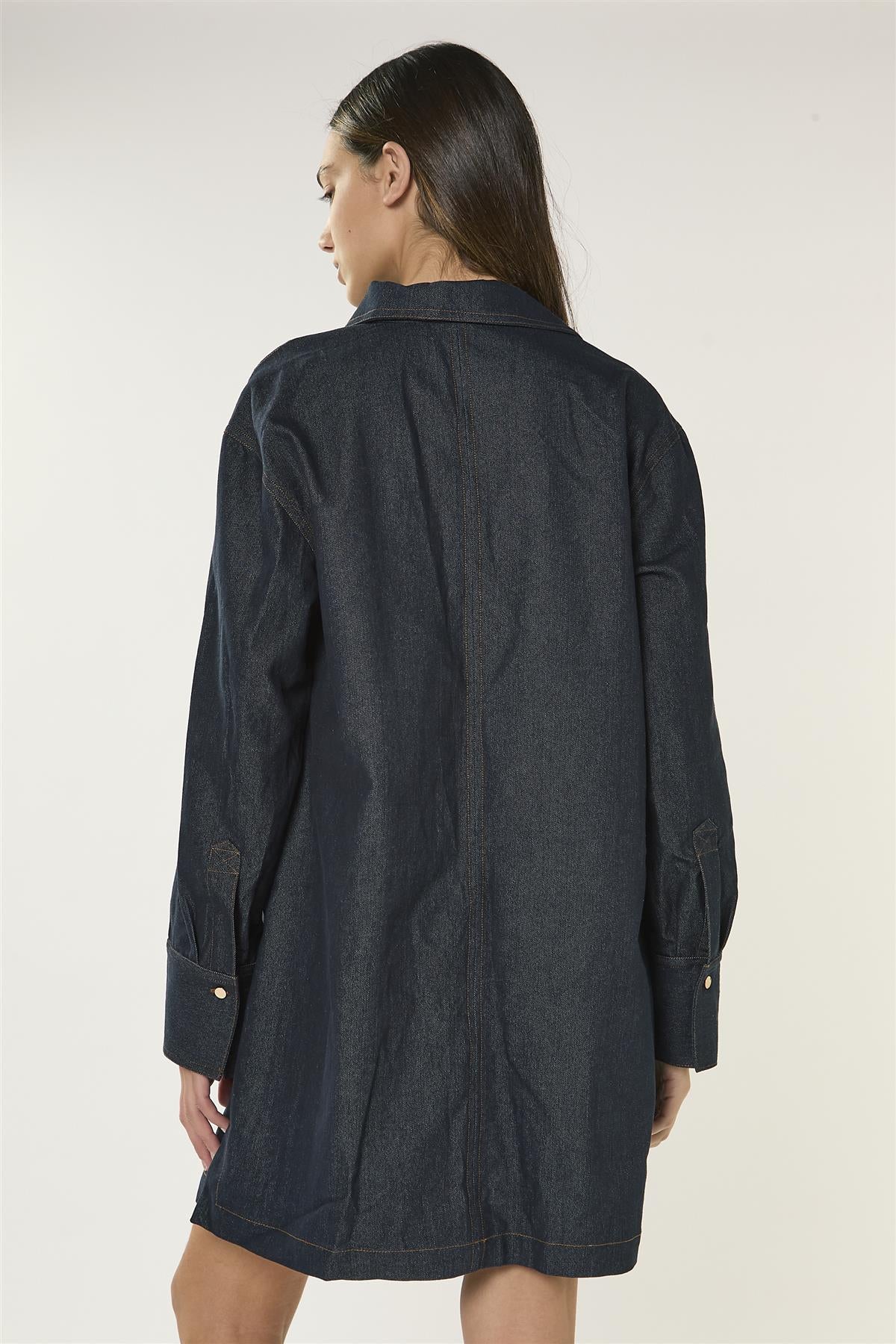 Dark Navy Long Sleeve Shirt Dress - Image 4
