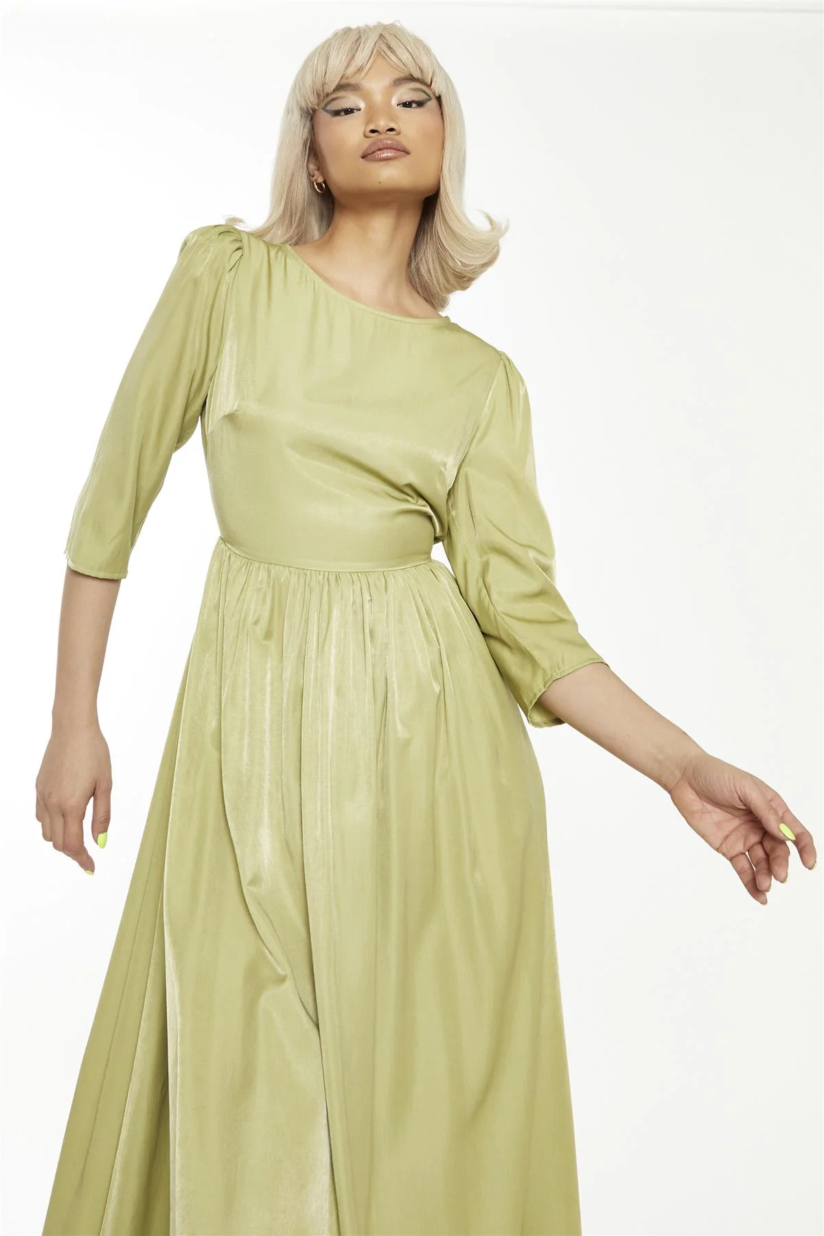 Dark-Pistachio Crew-Neck Midi-Dress - Image 3