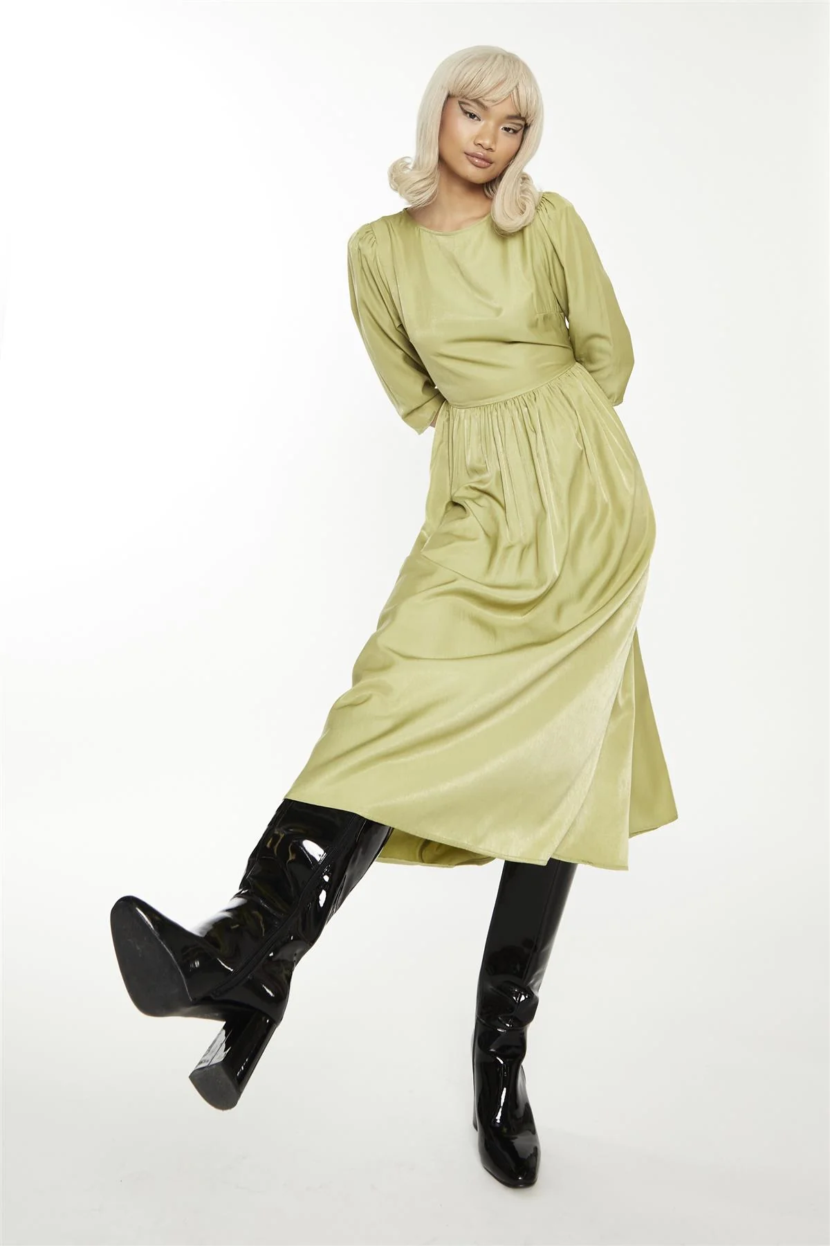 Dark-Pistachio Crew-Neck Midi-Dress - Image 4