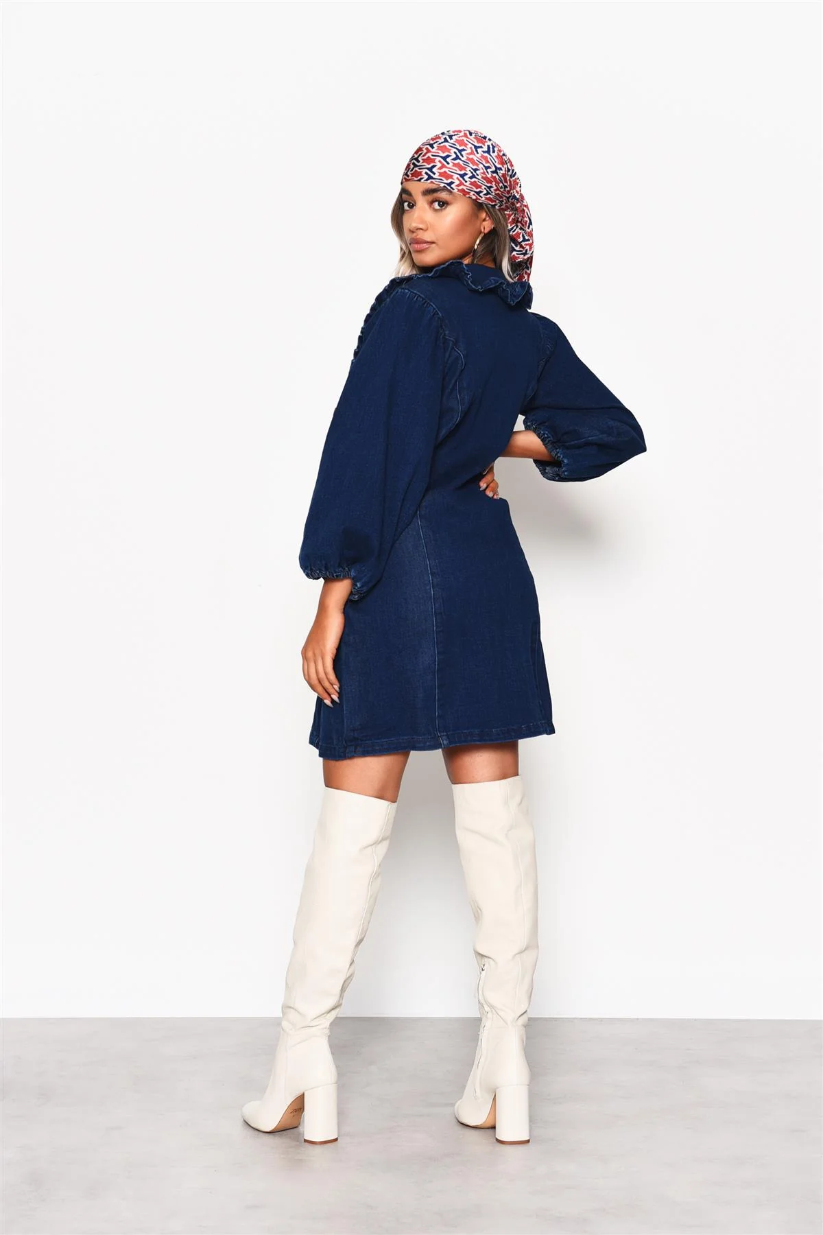 Dark Stonewash V-Neck Button Front Mini-Dress - Image 2