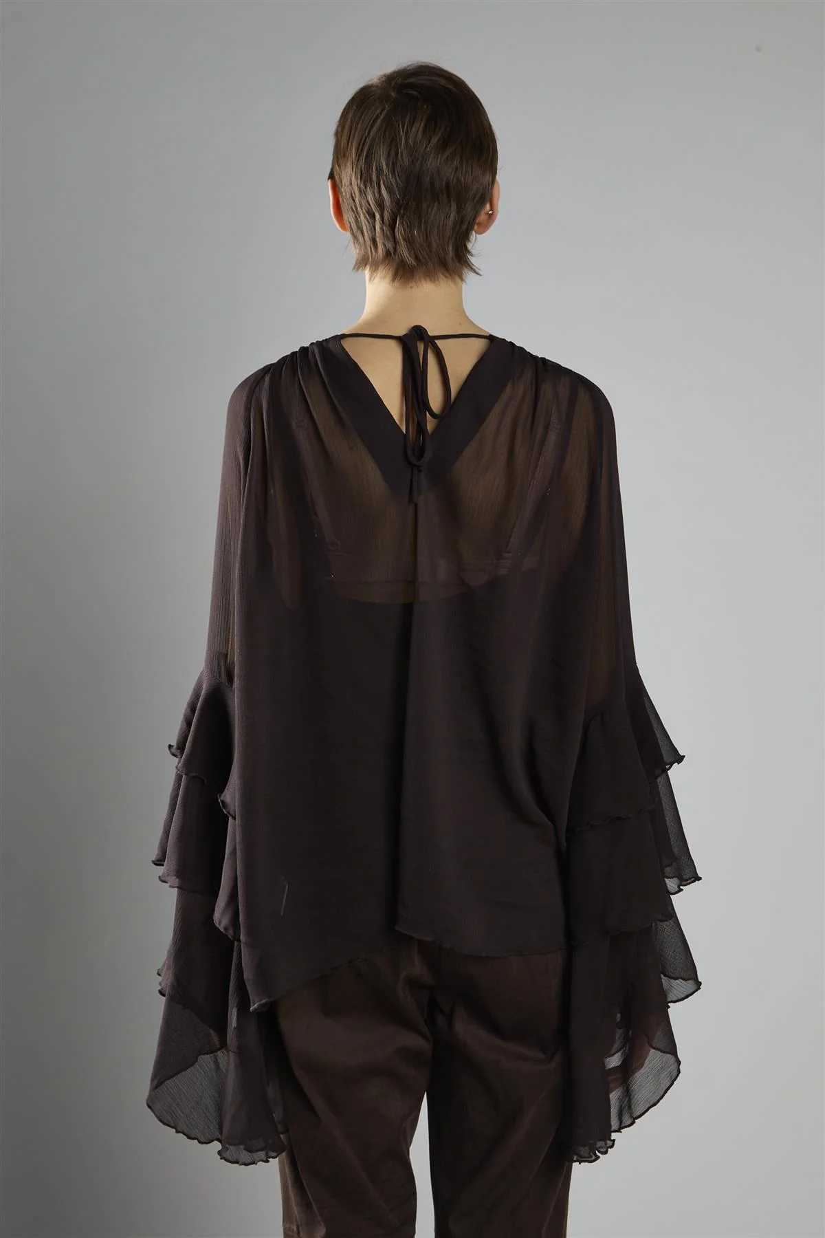 Deep Brown Multi Ruffle Long Sleeve Top - Image 2