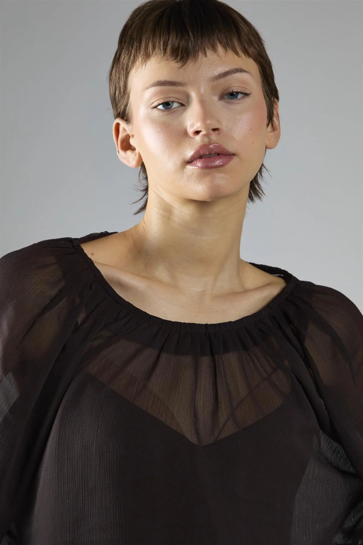Deep Brown Multi Ruffle Long Sleeve Top - Image 4
