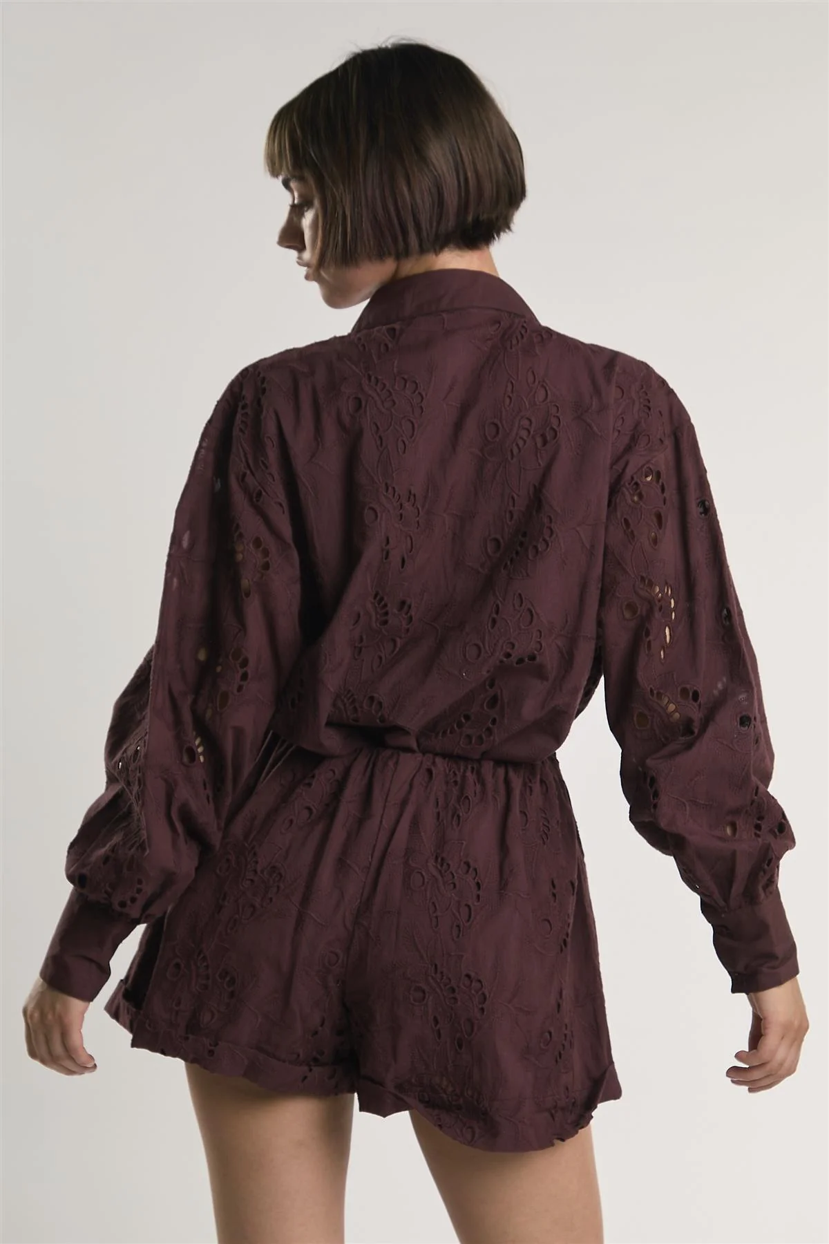 Deep Burgundy Cut Work Shorts - Image 4