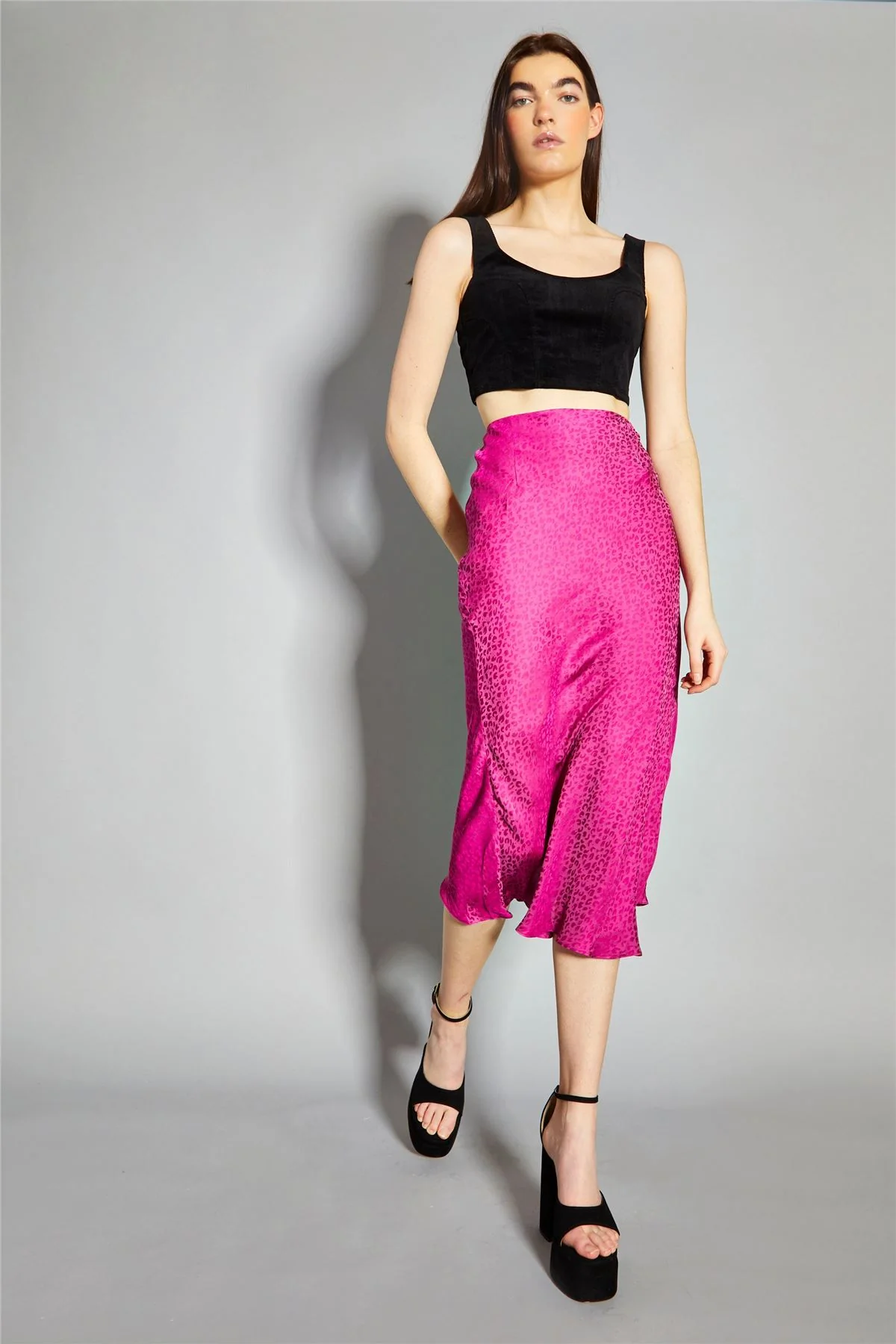 Deep-Orchid Leopard Bias-Cut Midi-Skirt - Image 5