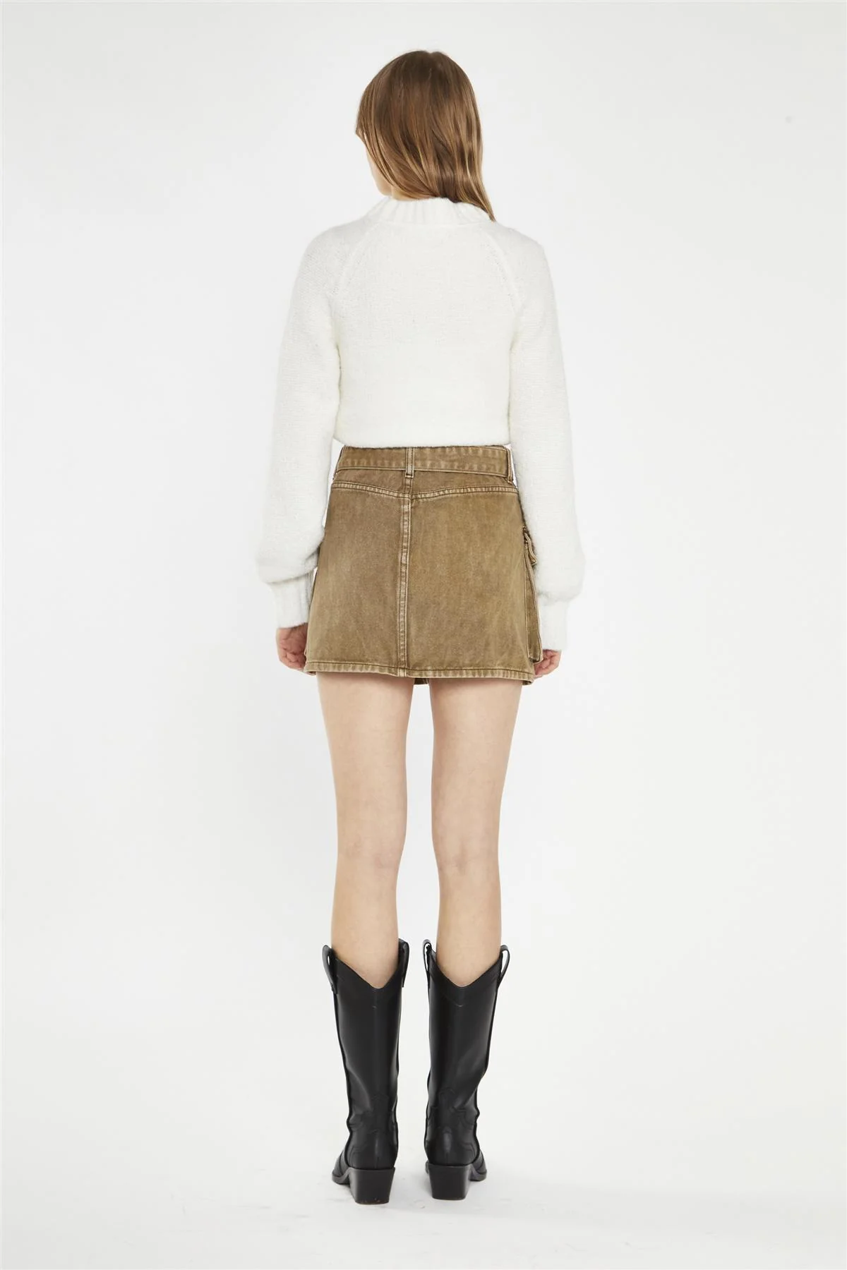 Denim Combat Mini Skirt - Light Brown Wash - Image 2
