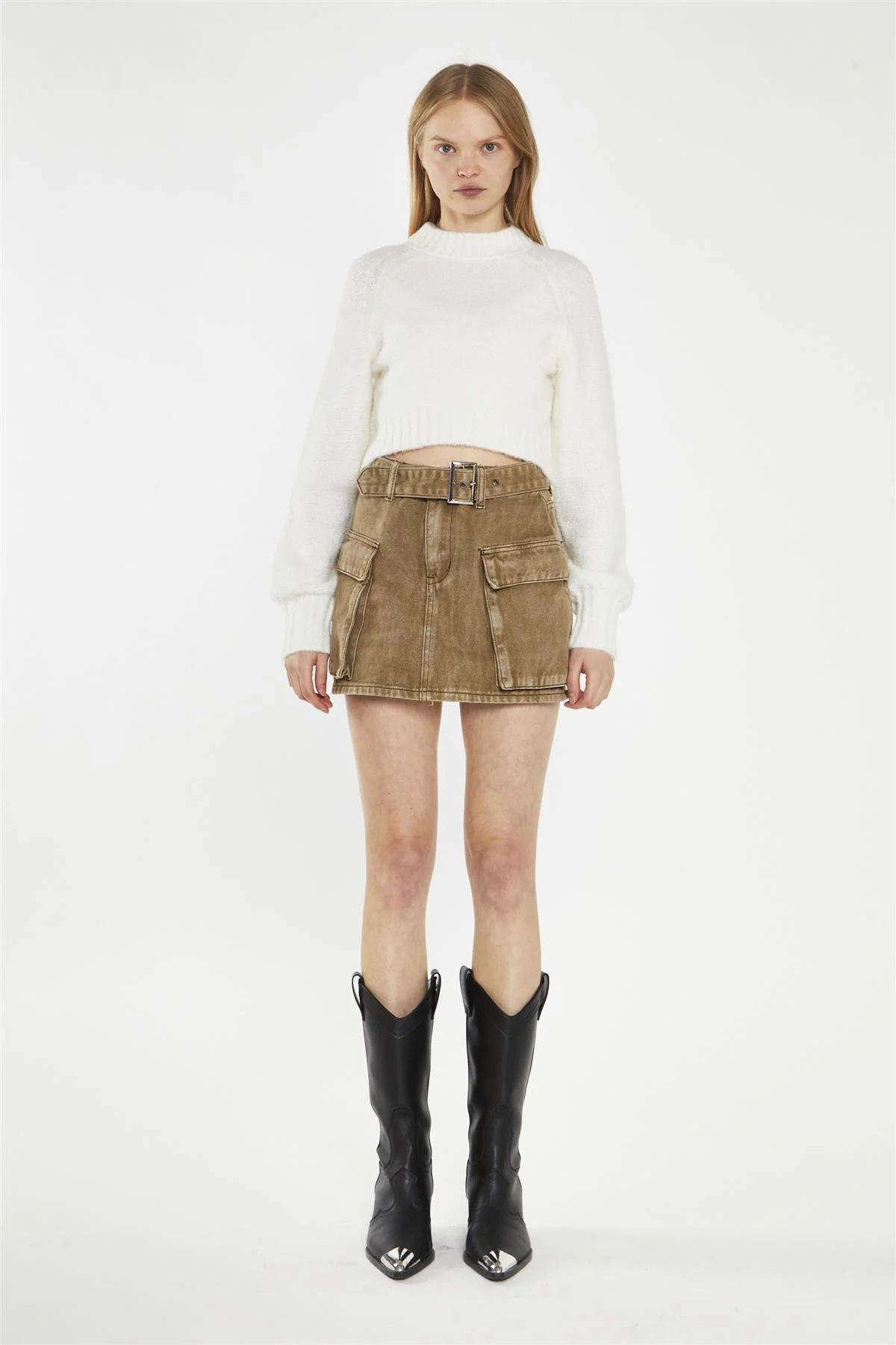 Denim Combat Mini Skirt - Light Brown Wash - Image 3