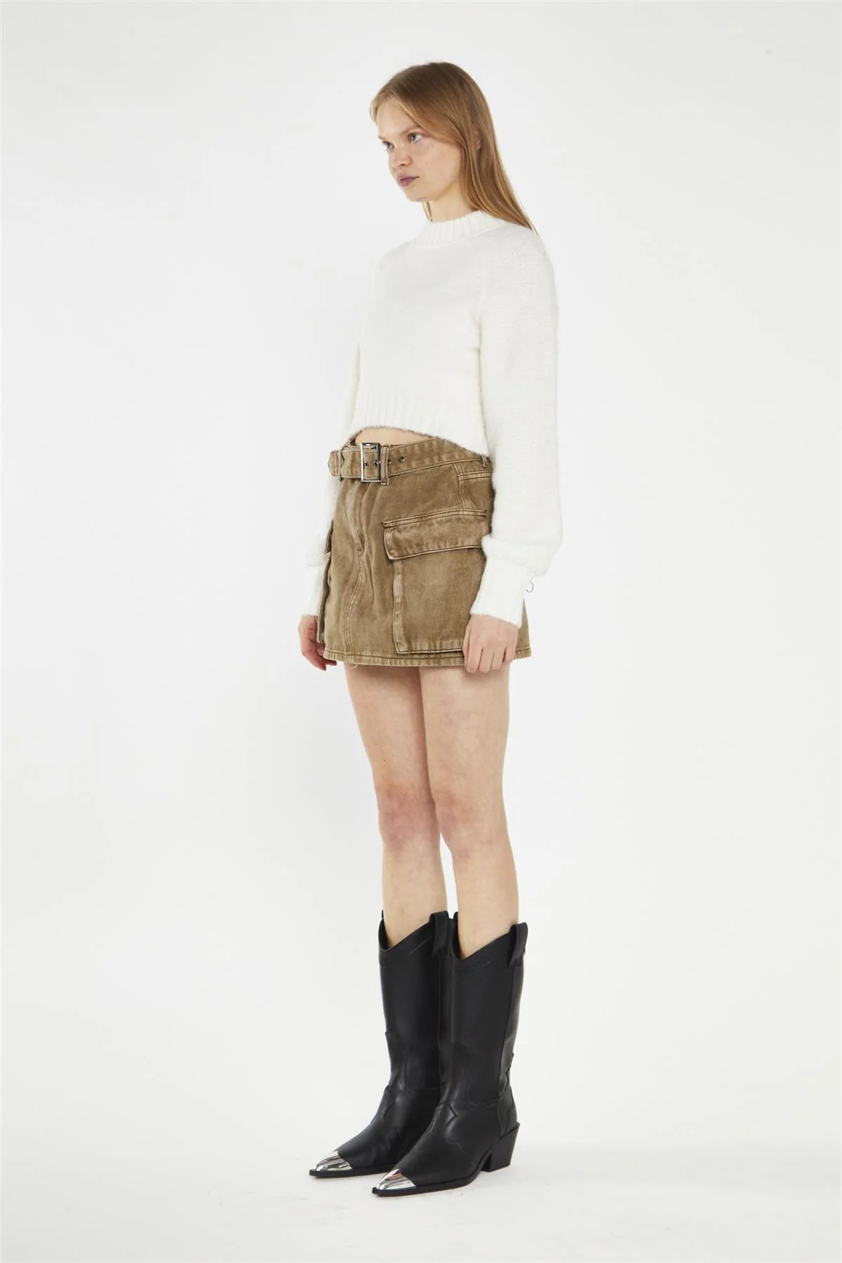 Denim Combat Mini Skirt - Light Brown Wash - Image 4