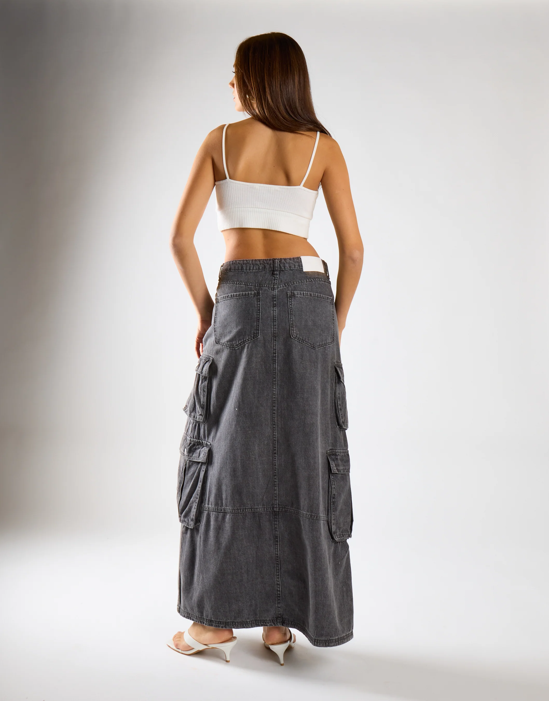 Denim Maxi Skirt - Grey Wash - Image 2