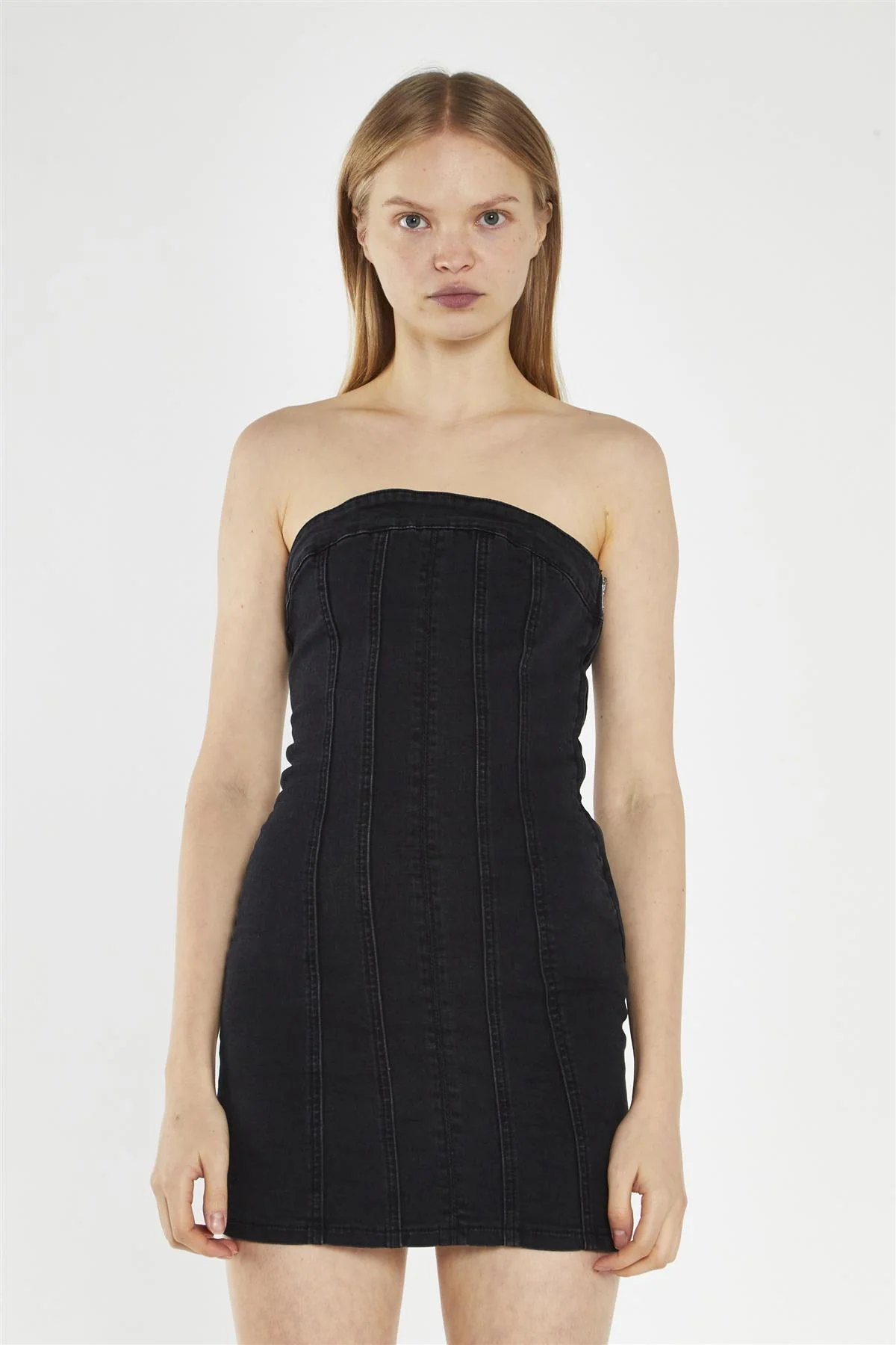 Denim Sleeveless Mini Dress - Washed Black