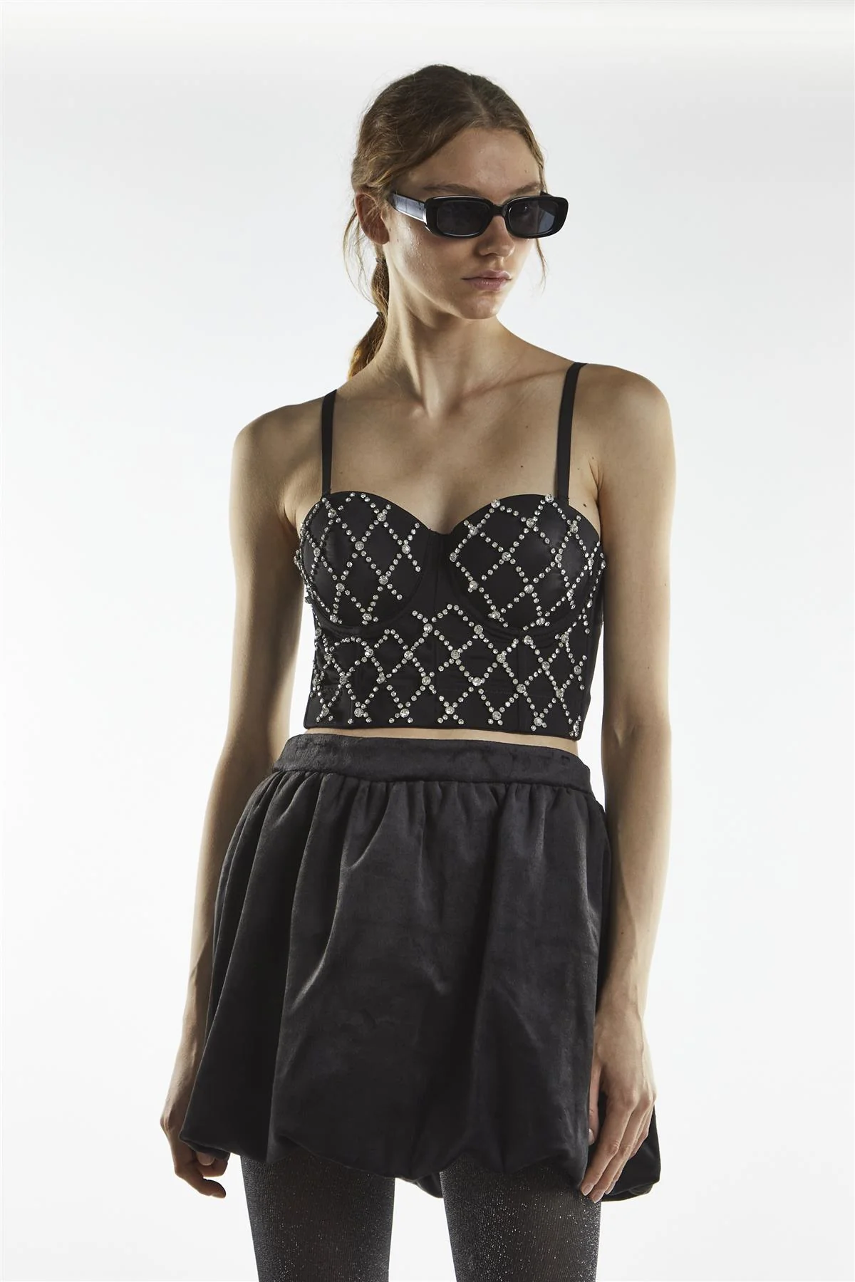 Diamante Corset Crop Top - Maia Black - Image 3