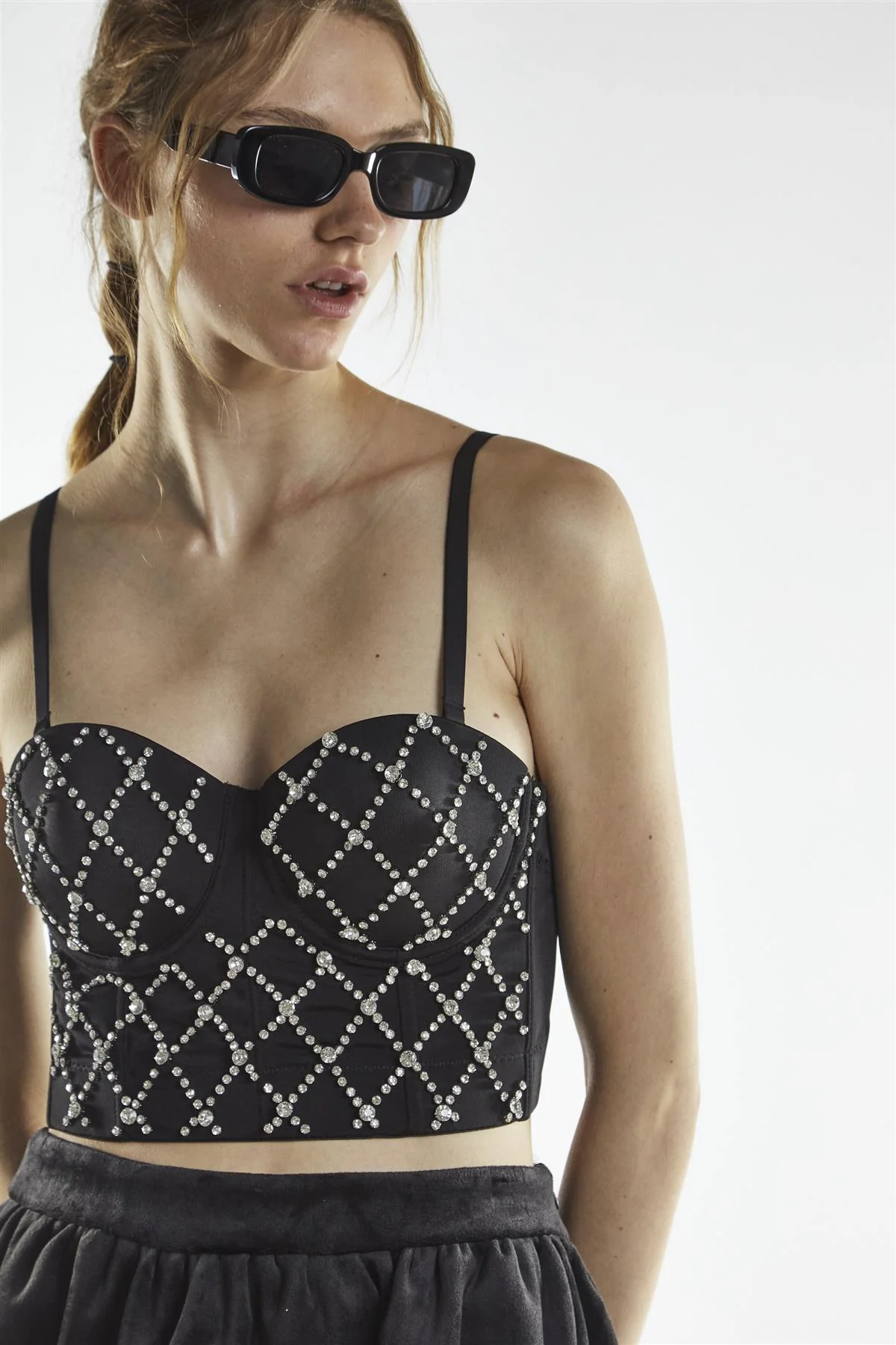 Diamante Corset Crop Top - Maia Black - Image 4