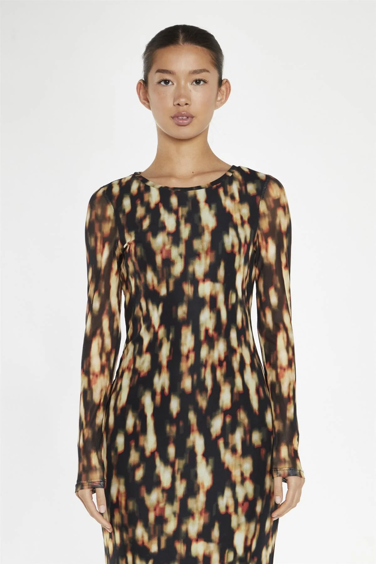 Digital Tie-Dye Mesh Bodycon Midi-Dress - Image 3