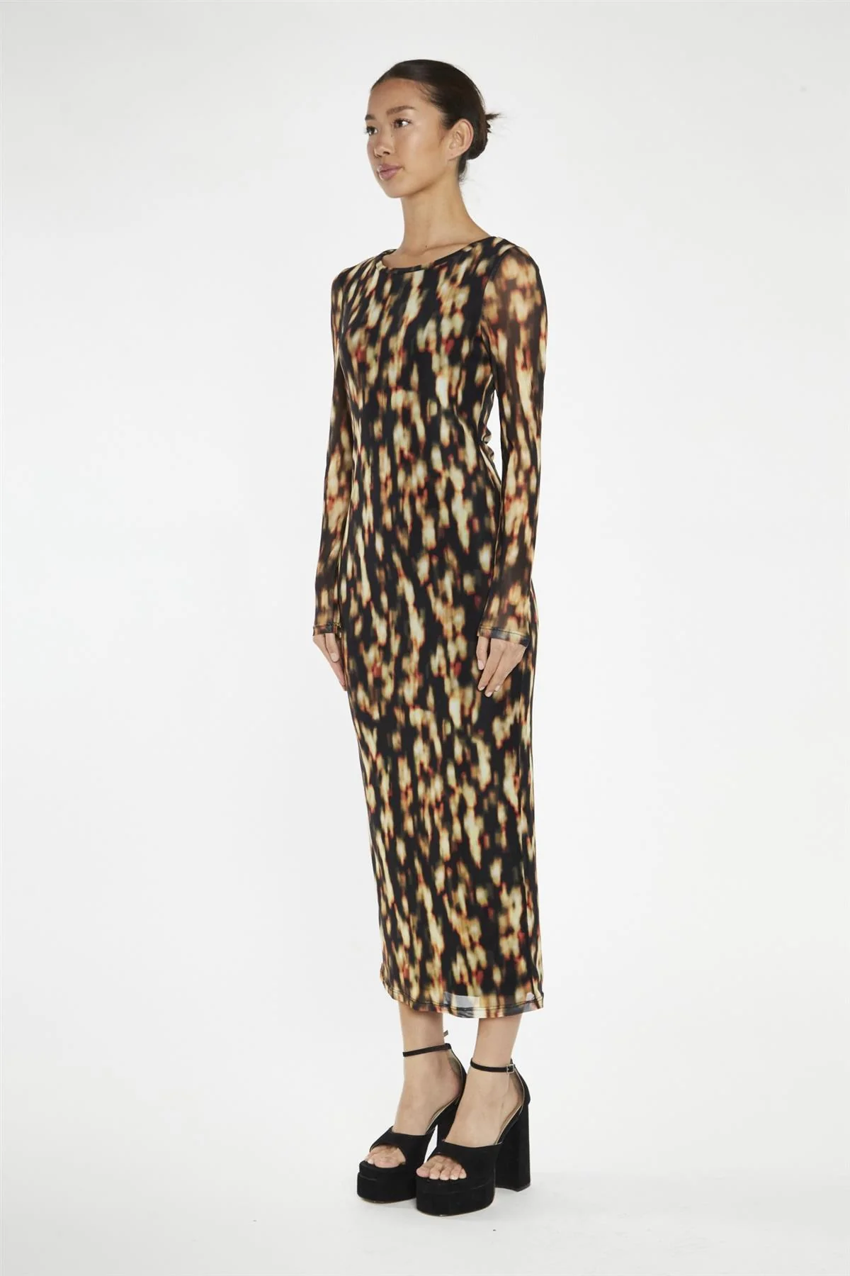 Digital Tie-Dye Mesh Bodycon Midi-Dress - Image 4