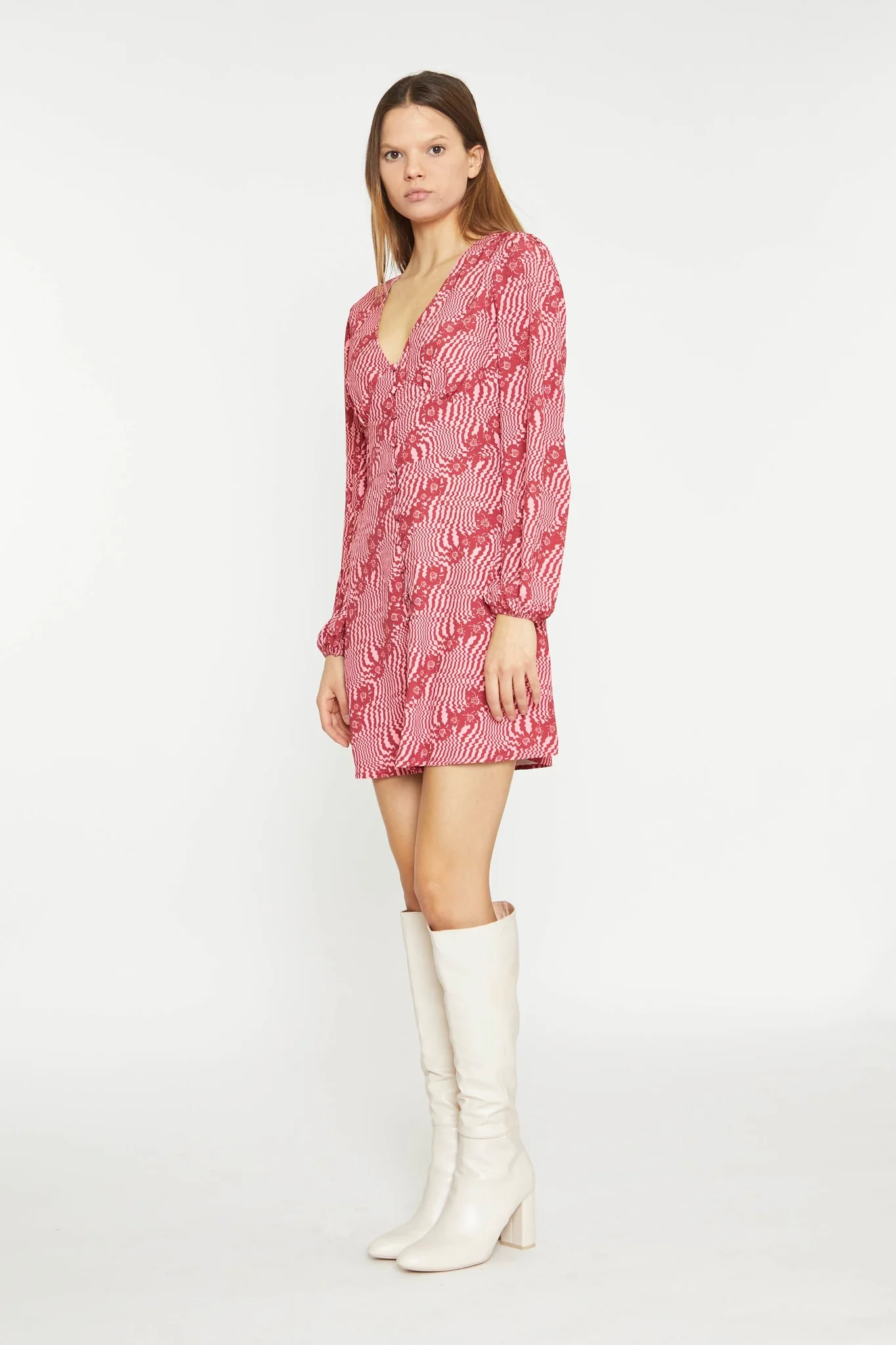 Digital-Wave Flower Long-Sleeve Mini-Dress - Image 3
