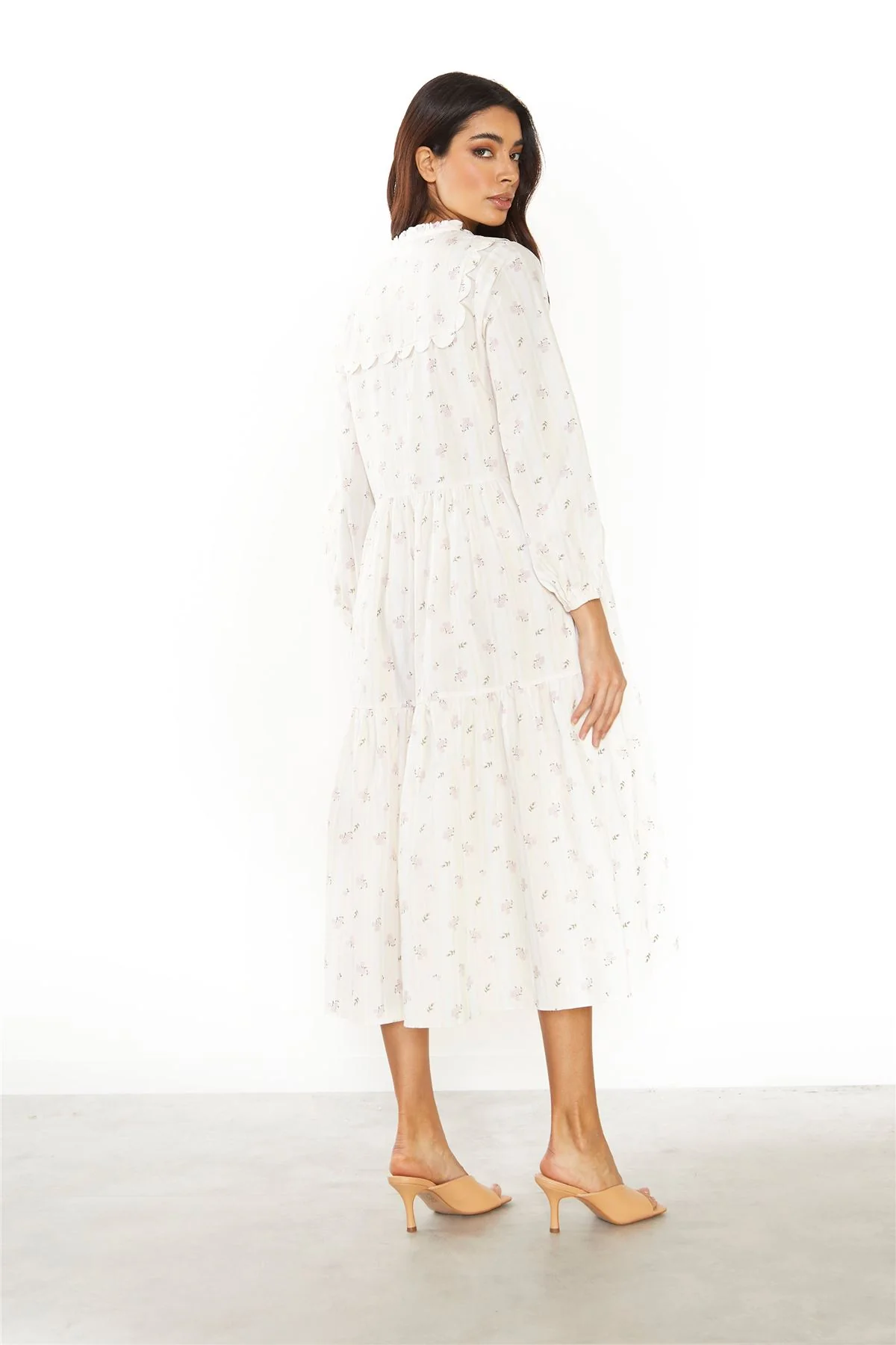 Ditsy Rose Stripe Long Sleeve Midi Dress - Image 3