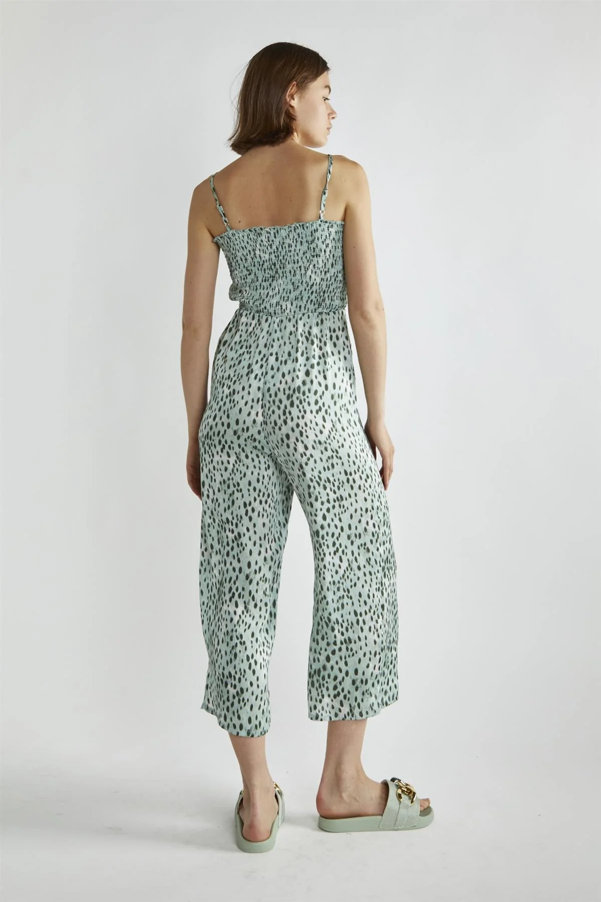 Dusty-Green Leopard Wide-Leg Cropped-Jumpsuit - Image 2