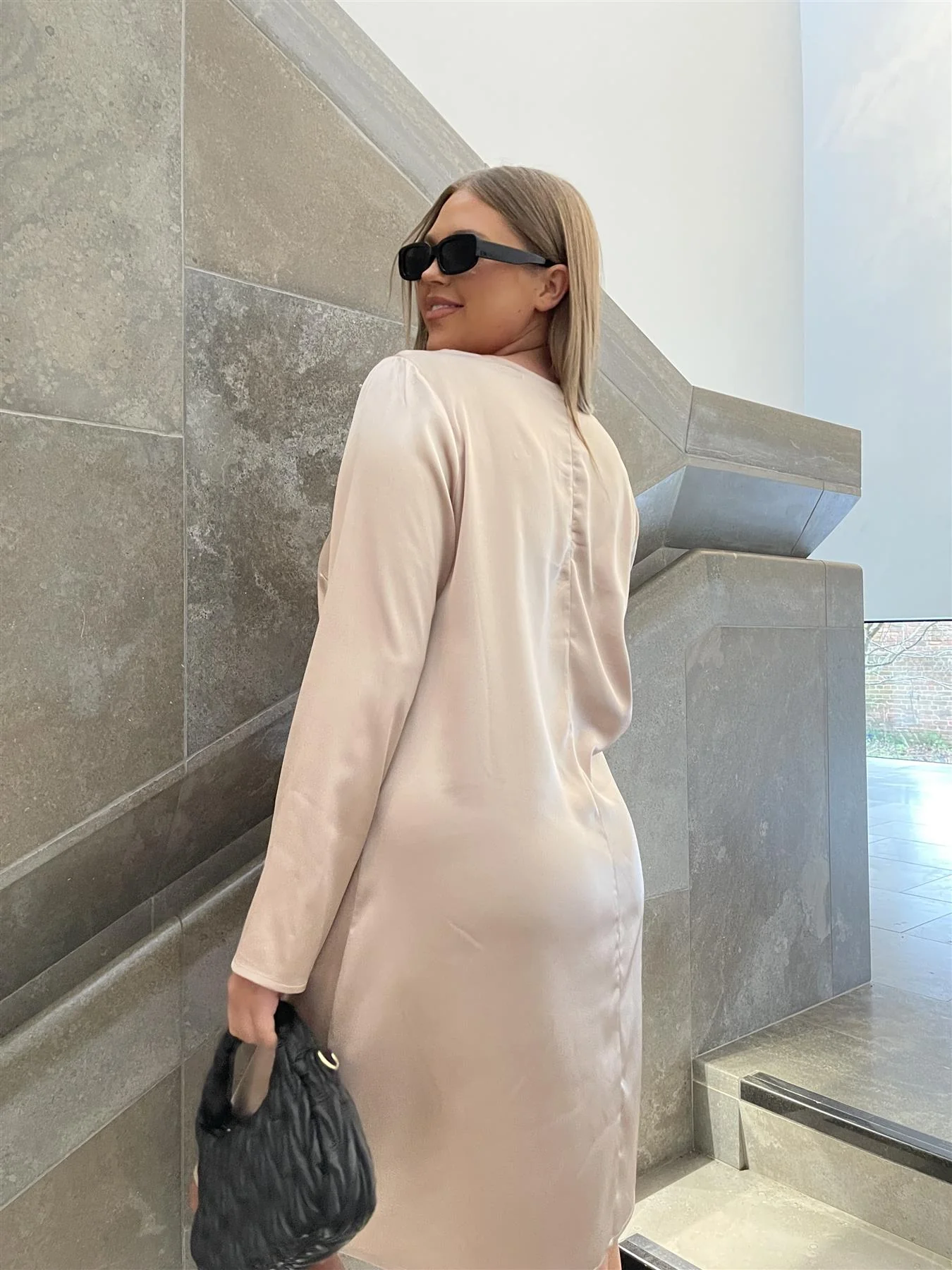 Dusty-Pink Crew-Neck Midi-Dress - Image 2