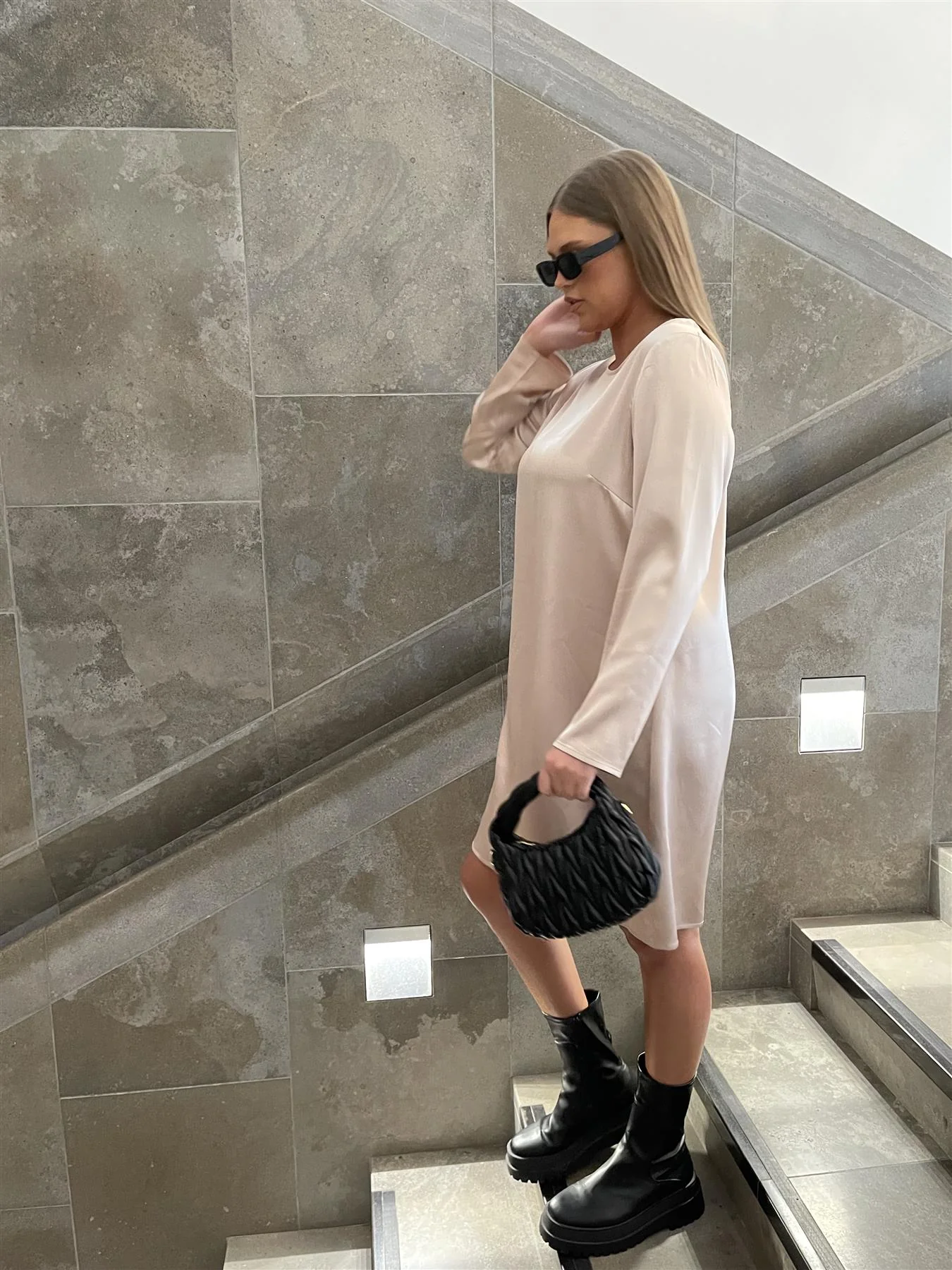 Dusty-Pink Crew-Neck Midi-Dress - Image 4