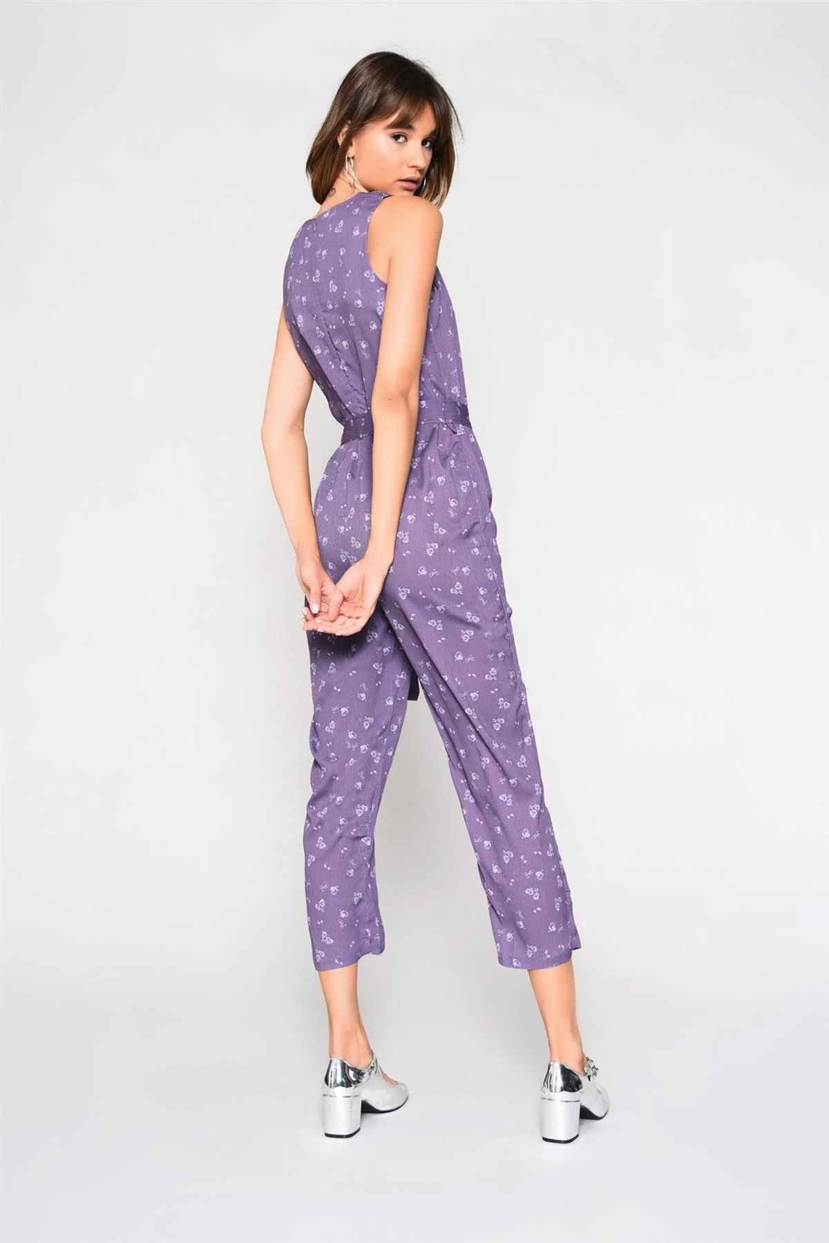 Dusty-Purple Floral Belted Jumpsuit - Image 2