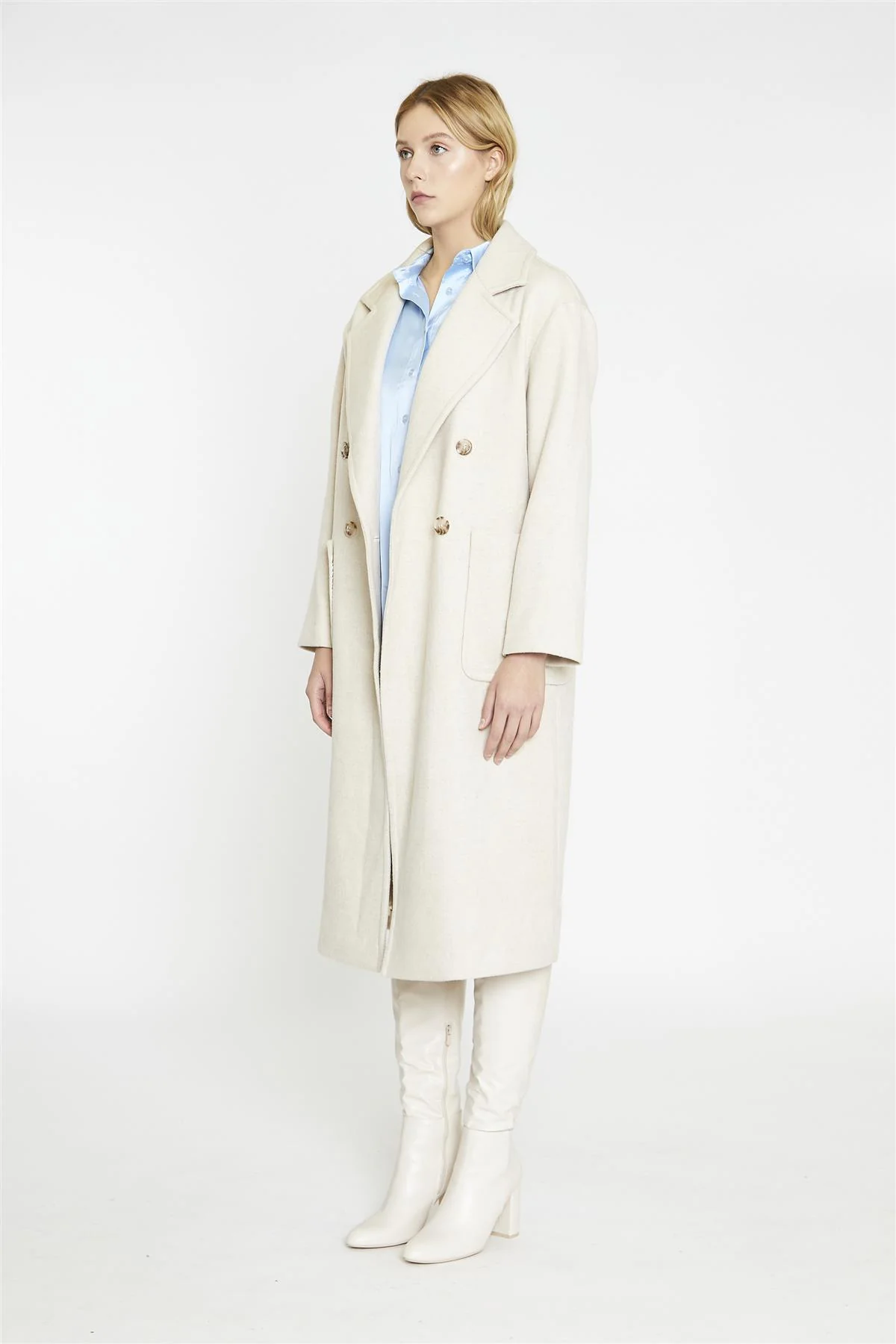 Ecru Double Breasted Longline-Coat - Image 2