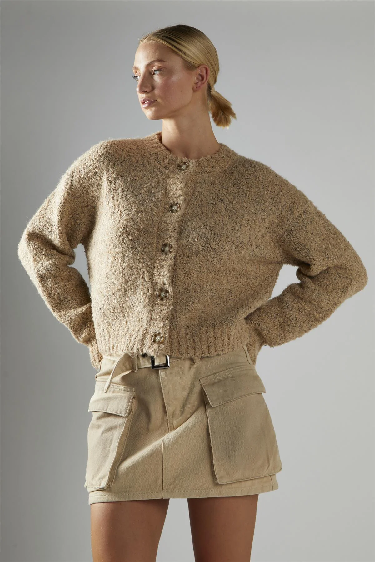 Ecru-Mud-Wash Denim-Combat Mini-Skirt - Image 3