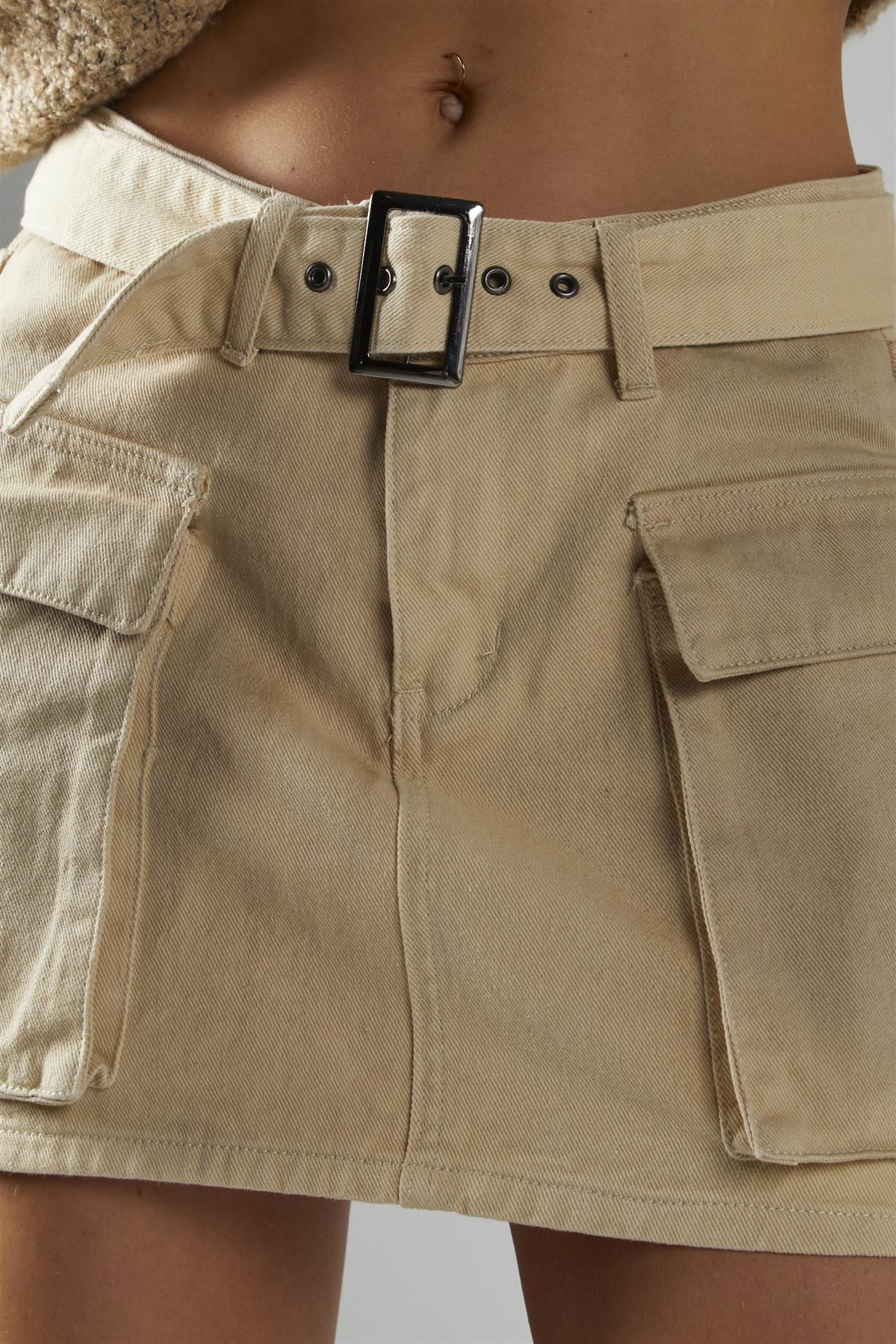 Ecru-Mud-Wash Denim-Combat Mini-Skirt - Image 4