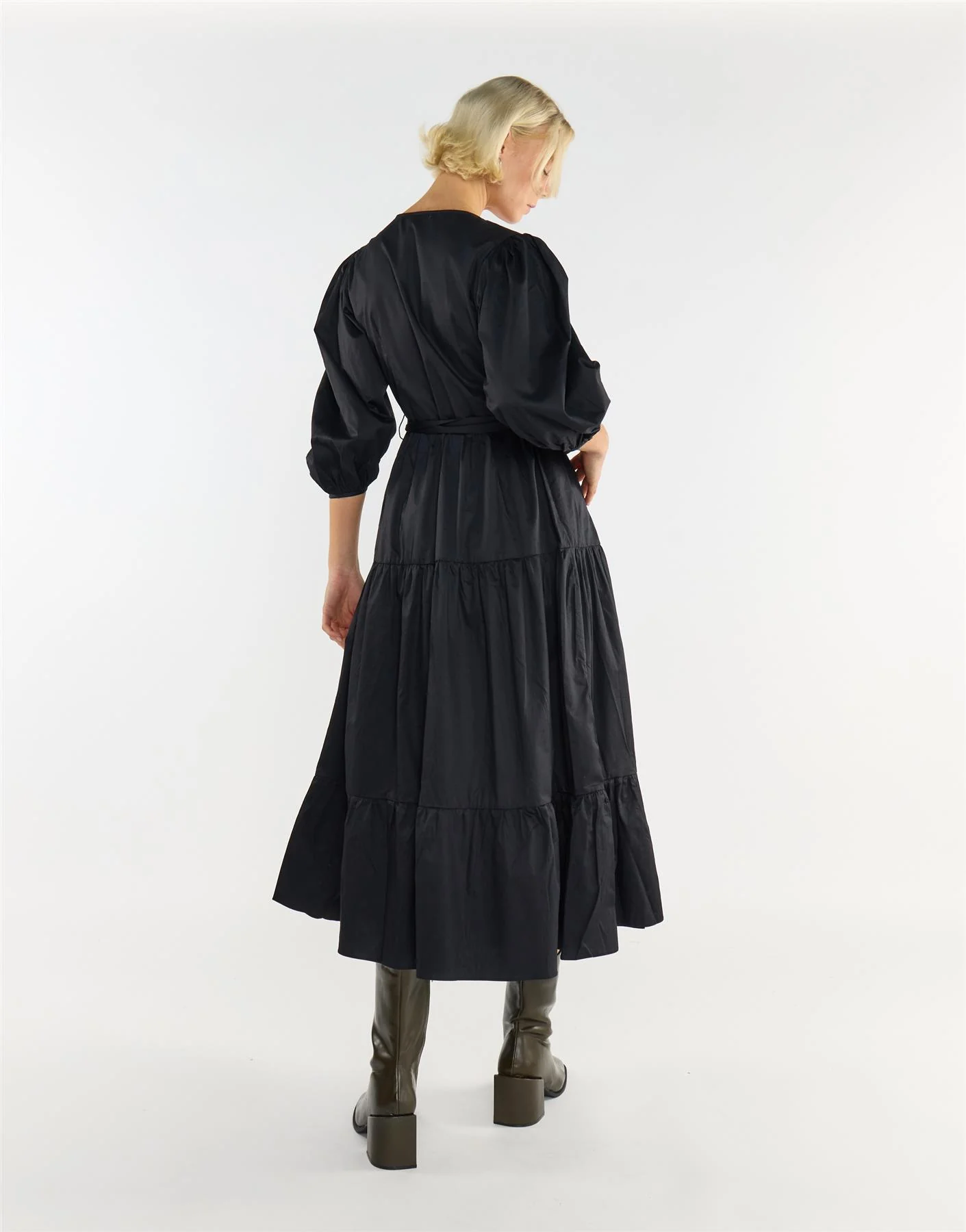 Elegant Black Tiers Wrap Over Maxi Dress - Image 3