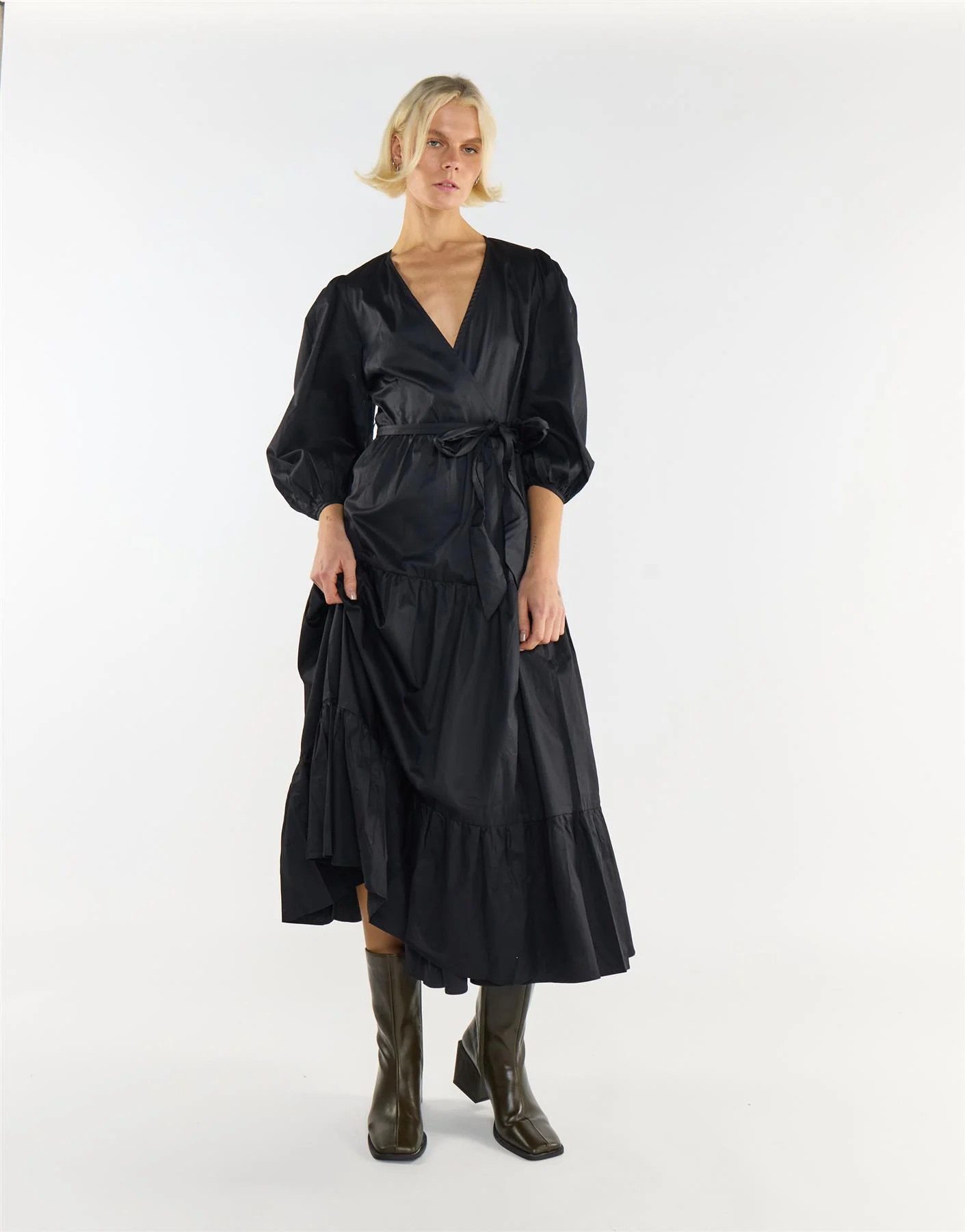Elegant Black Tiers Wrap Over Maxi Dress - Image 4