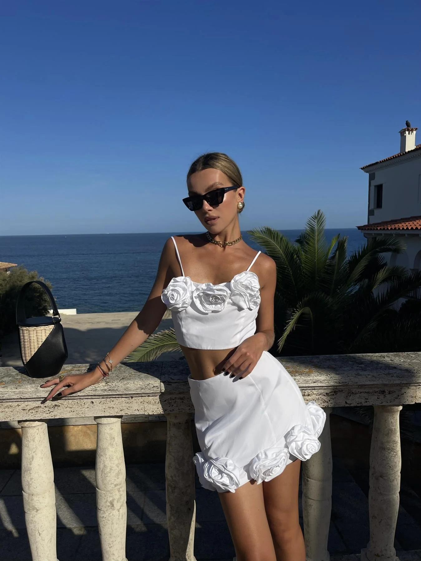 Ella Co-ord 3D Corsage Mini-Skirt -White - Image 3