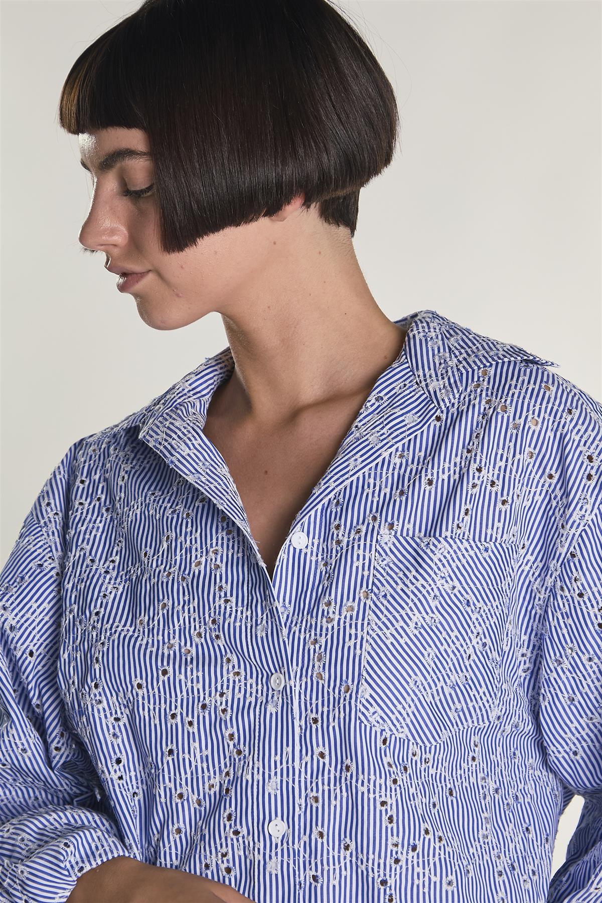 Embroidered Stripe Button Shirt - Image 3