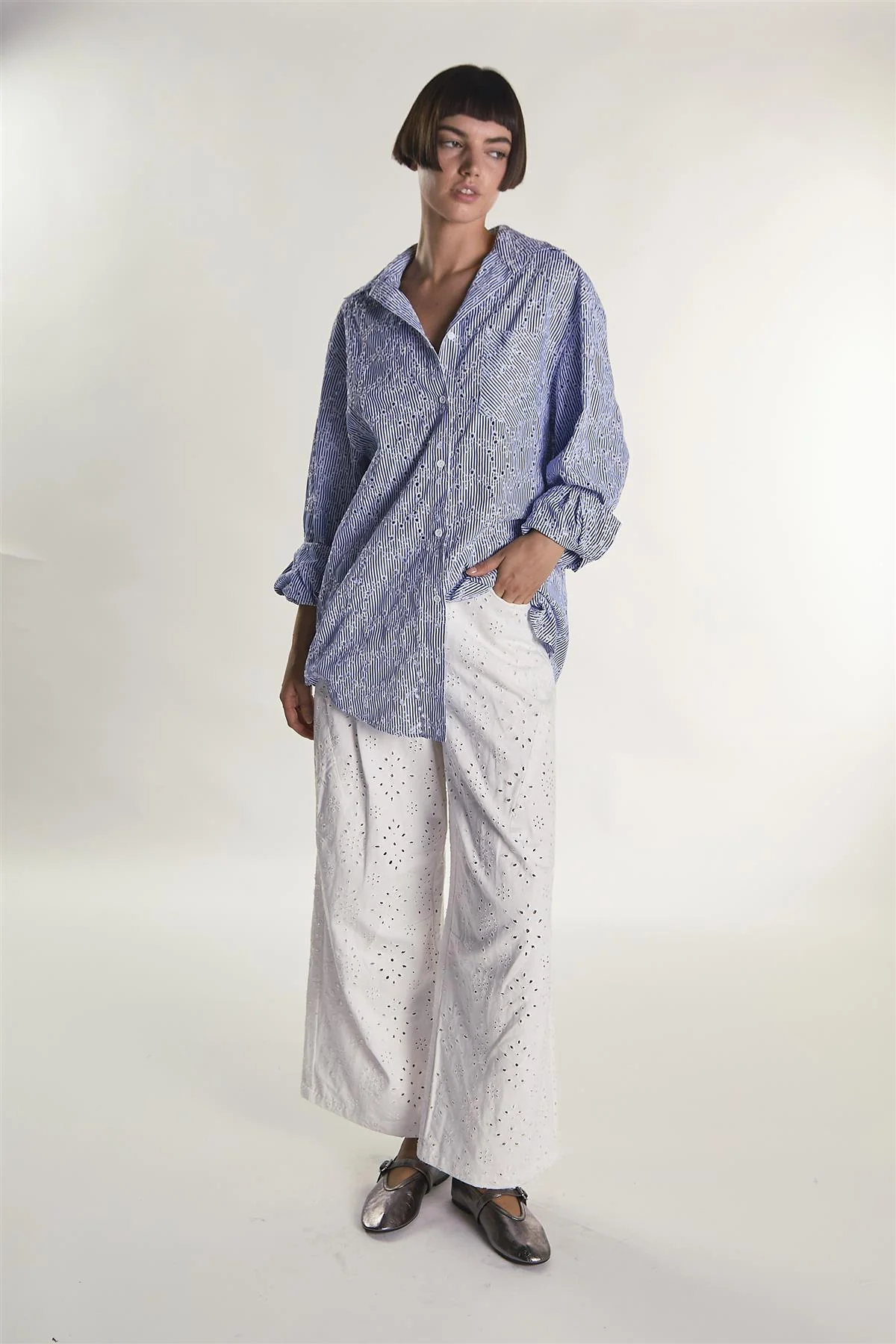 Embroidered Stripe Button Shirt - Image 4