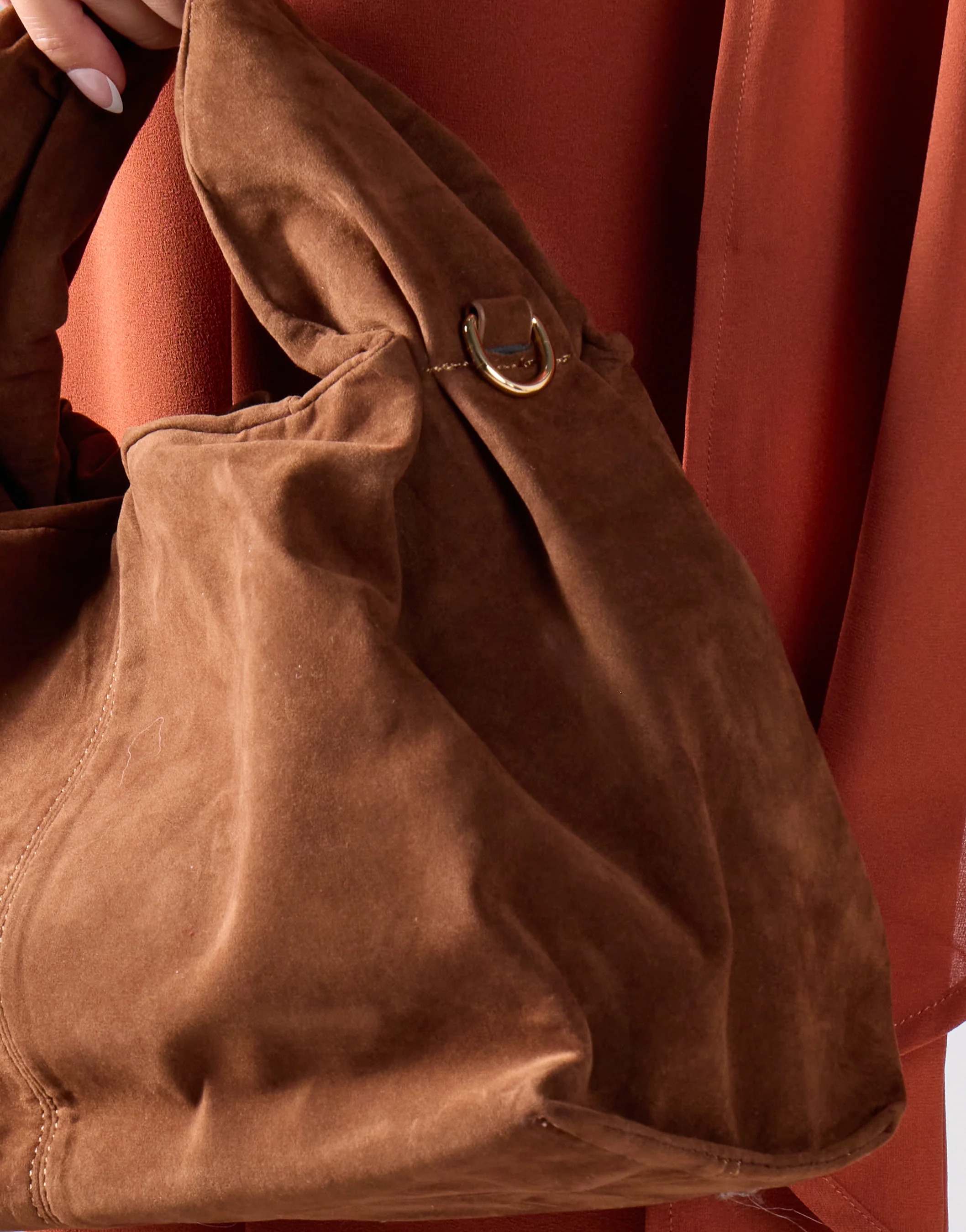 Faux suede slouchy bag - Dark Brown - Image 2