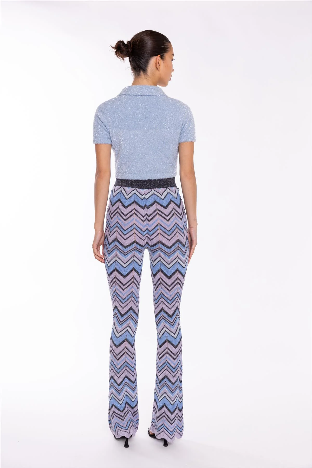 Flared Long Trousers - Lilac Blue Chevron - Image 2