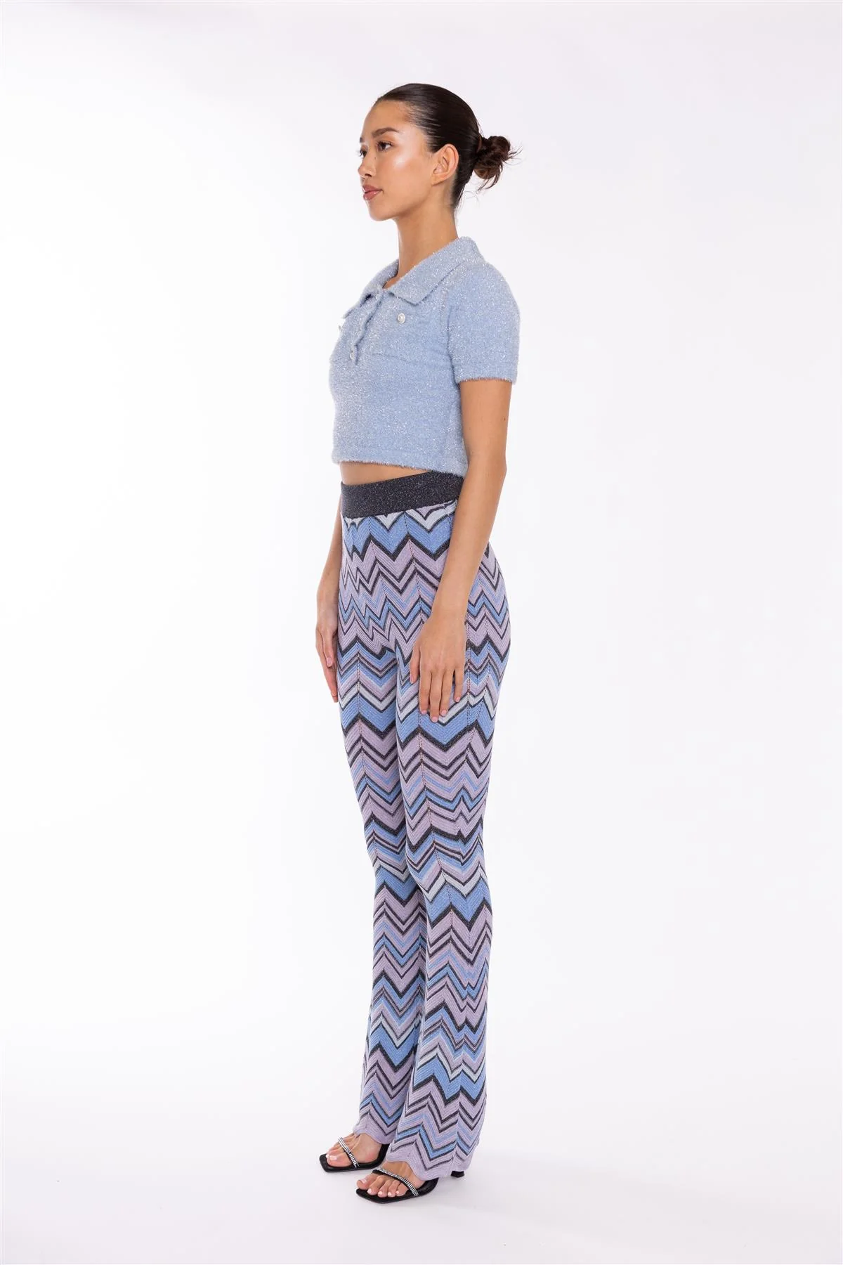 Flared Long Trousers - Lilac Blue Chevron - Image 4