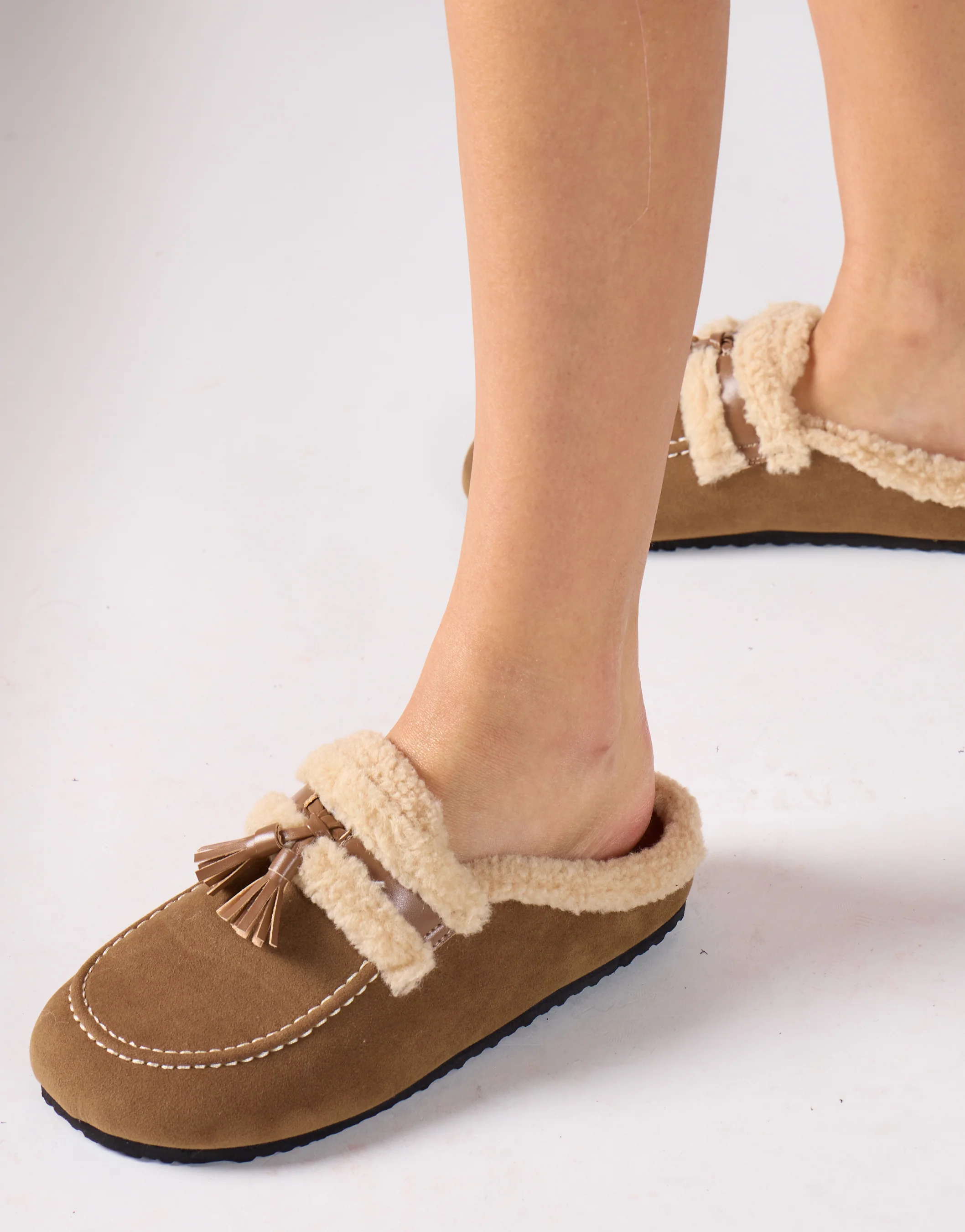 Fluffy Slip On Slippers - Taupe - Image 2
