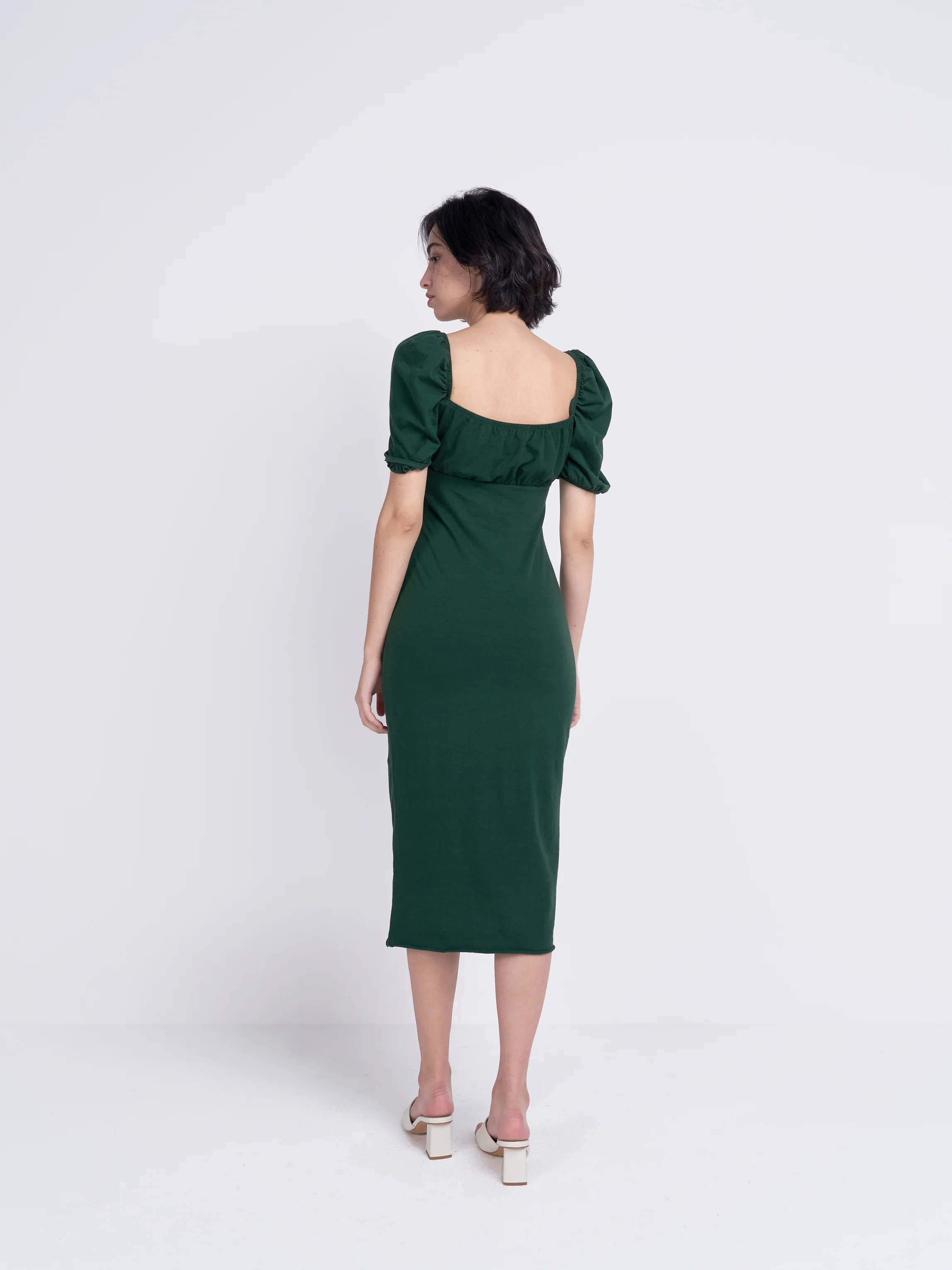 Glamorous Care Forest Green Tie Front Midi Dress - Image 2