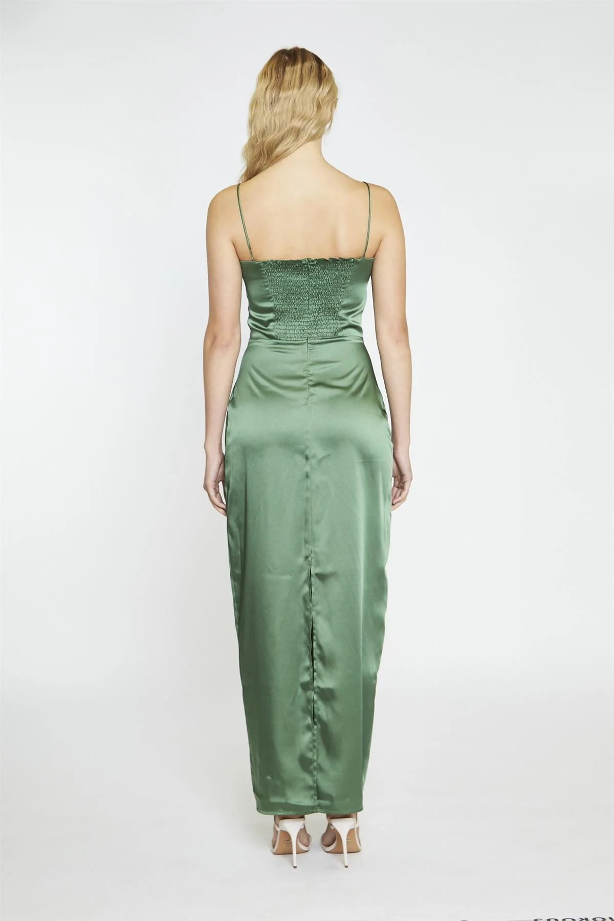 Forest Green Satin Maxi-Dress - Image 2