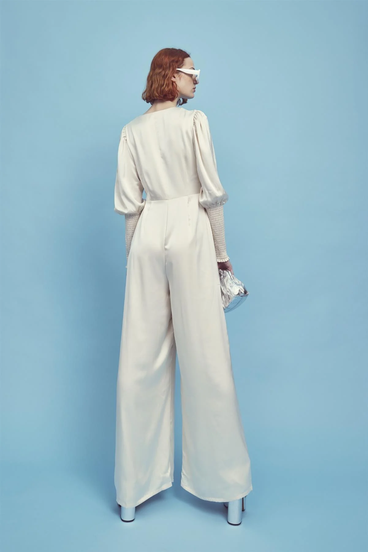 Frances Plunge Front Jumpsuit -Oyster - Image 2