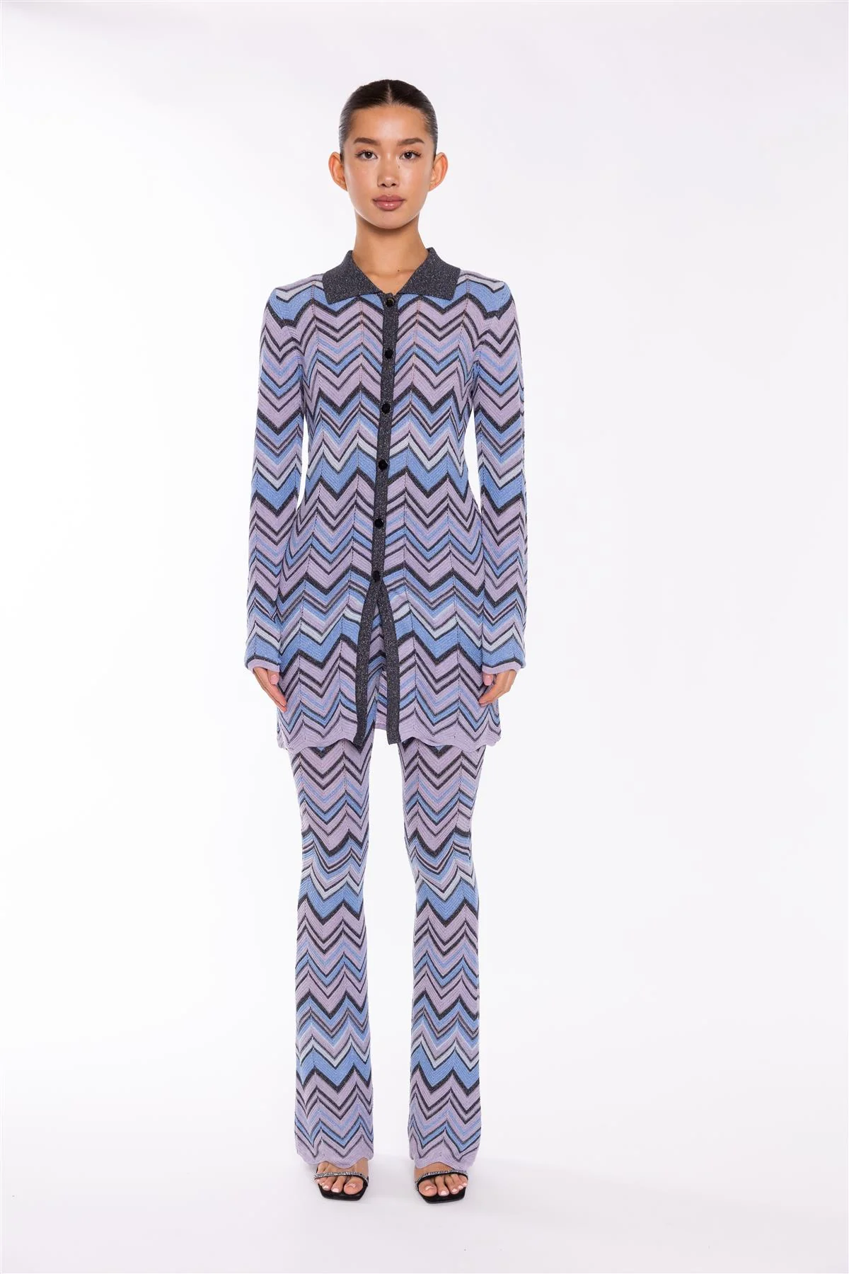 Full Sleeves Cardigan - Lilac Blue Chevron - Image 3