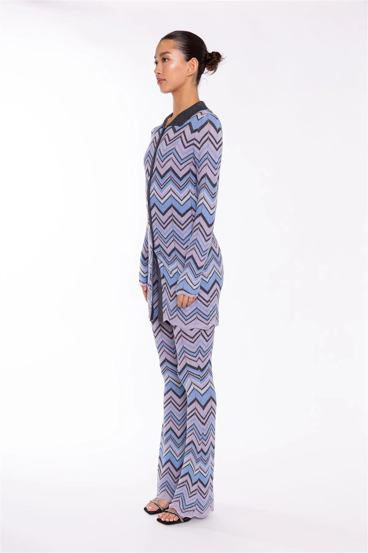 Full Sleeves Cardigan - Lilac Blue Chevron - Image 4
