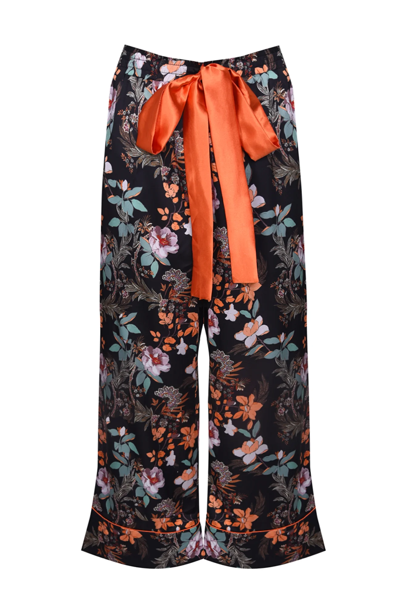 Glamorous Black Orange Floral Relaxed 3/4 Length Trousers - Image 4